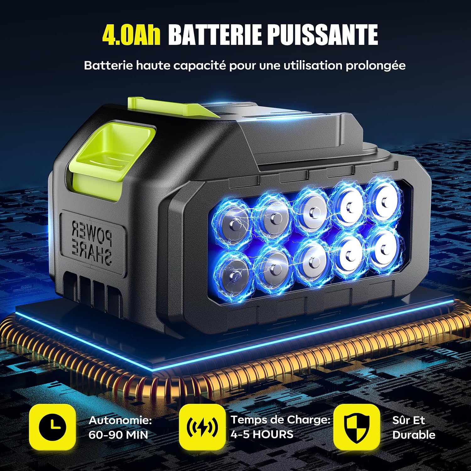 Detalle de YKYI Nettoyeur Haute Pression sans Fil 1200 PSI – 4,0 Ah, 7 m, 6-en-1, portable pour voiture et extérieur