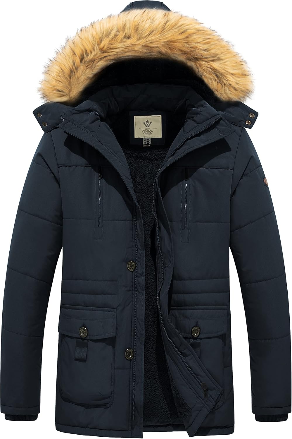 Detalle de WenVen Fleece Windbreaker Parka with Removable Hood