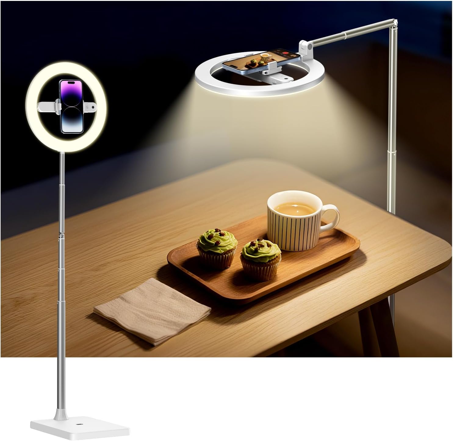 yAyusi: Luce ad Anello senza Fili con Treppiede Estendibile 174 cm e Supporto per Cellulare