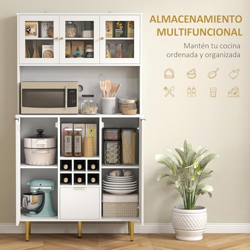 Detalle 2 de HOMCOM Alacena de Cocina con Vidrio y Botellero 🏡
