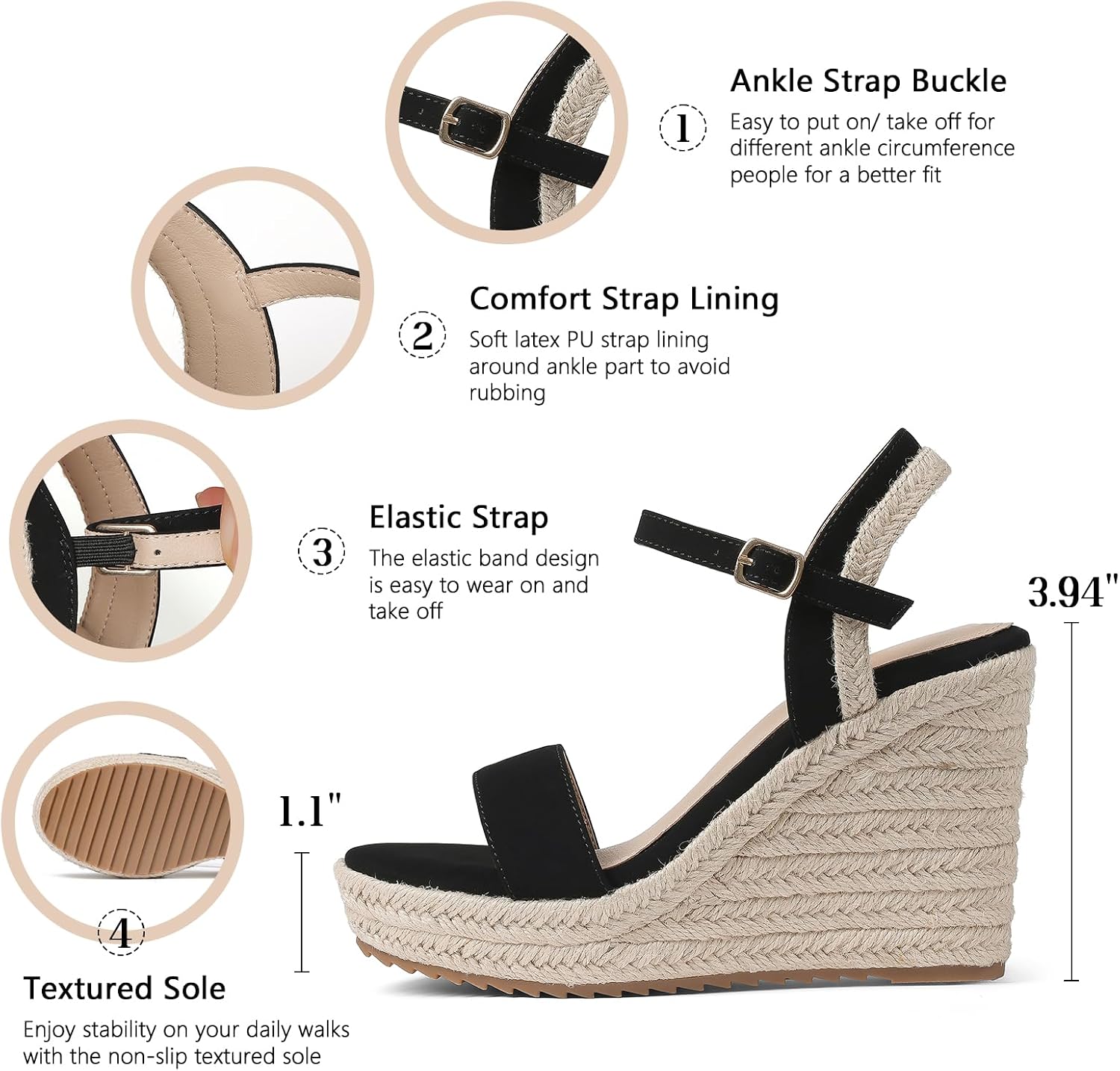 Detalle de mikarka Women's Espadrille Wedge Sandals: Ankle Strap Platform Open Toe Wedges