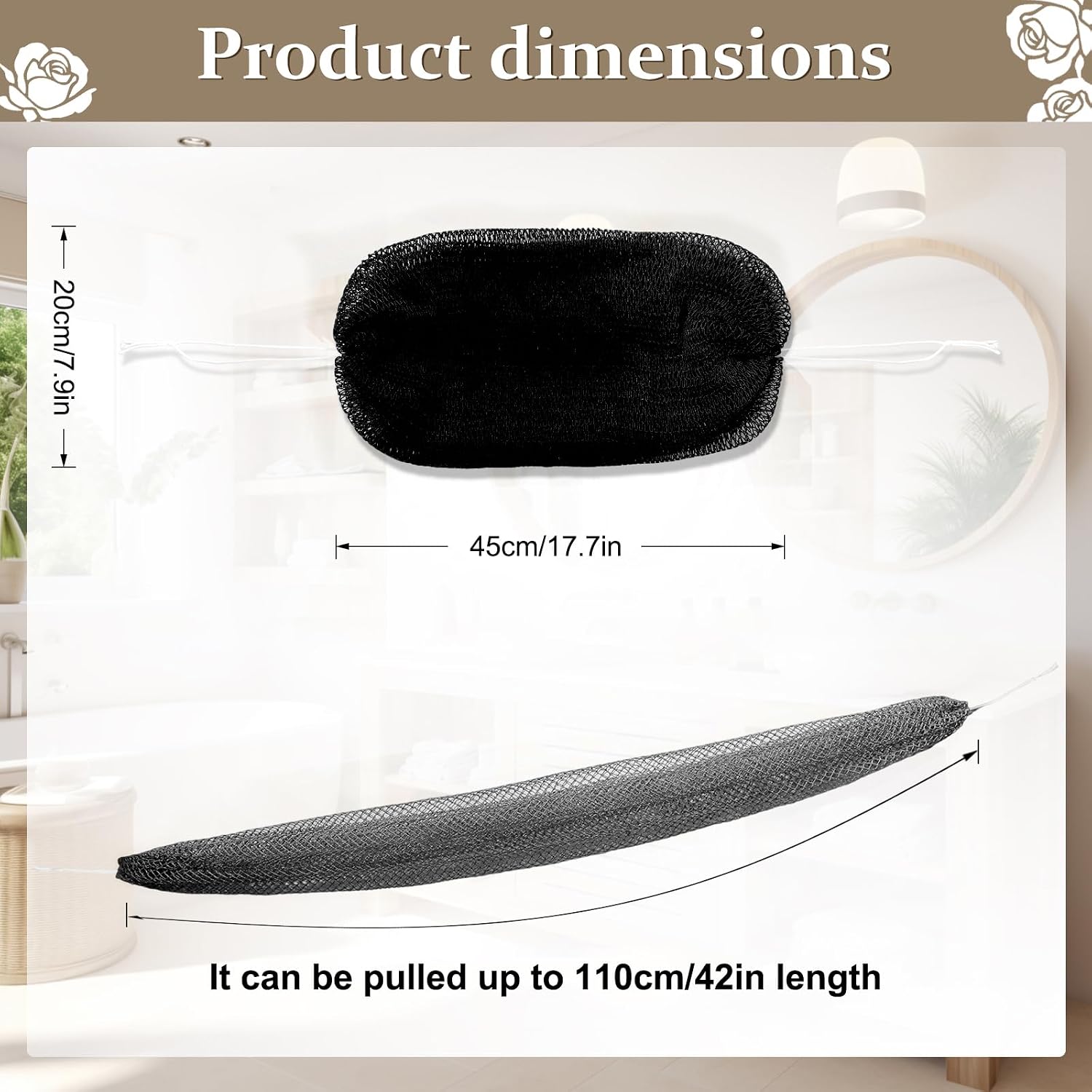 Thumbnail 1 de African Net Sponge Authentic with Knots – Exfoliating Body & Back Scrubber (Long Loofah, Black & Gray)