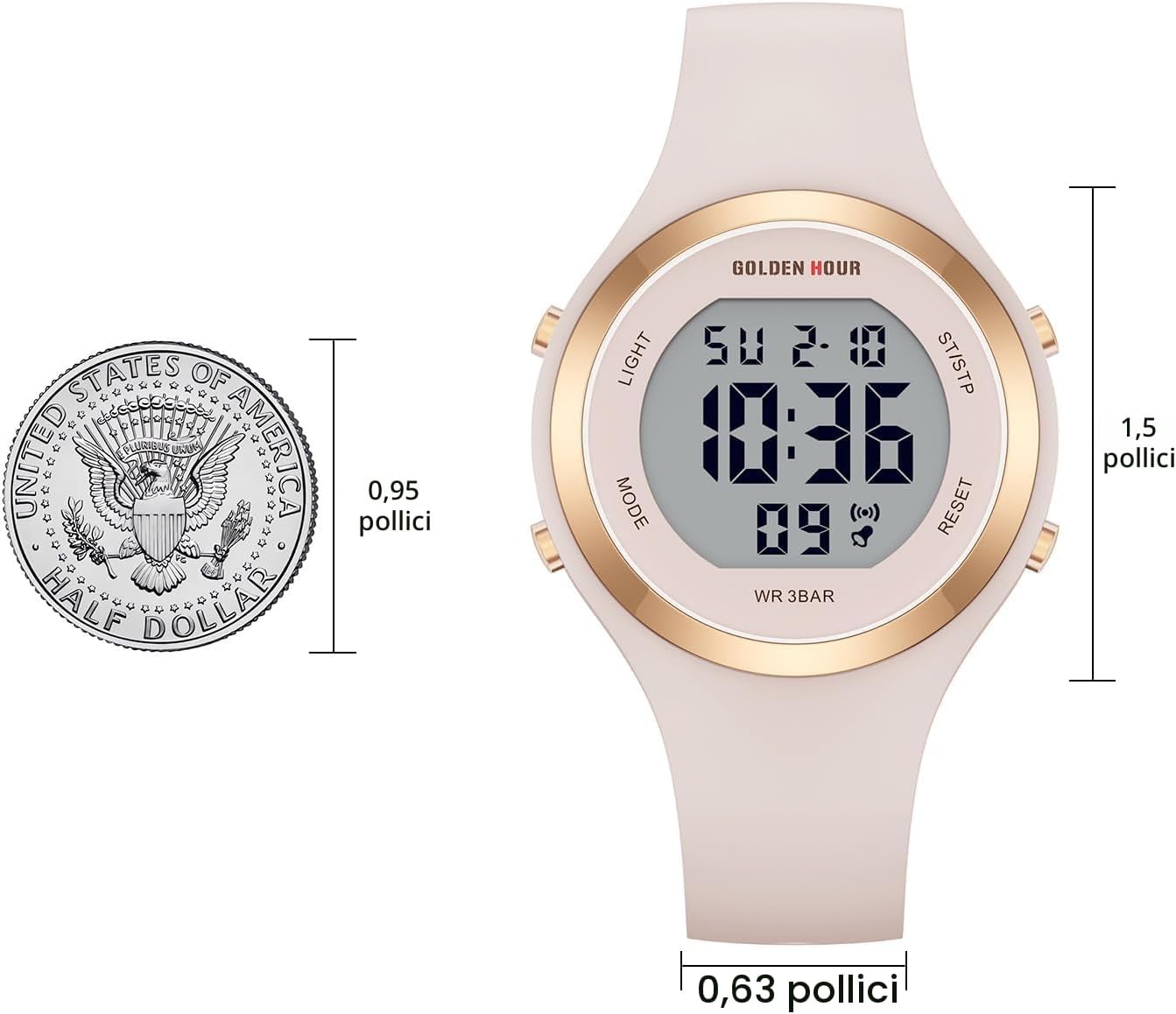 Detalle de Golden Hour orologio digitale da donna cronografo sportivo impermeabile 5 ATM con cinturino in silicone