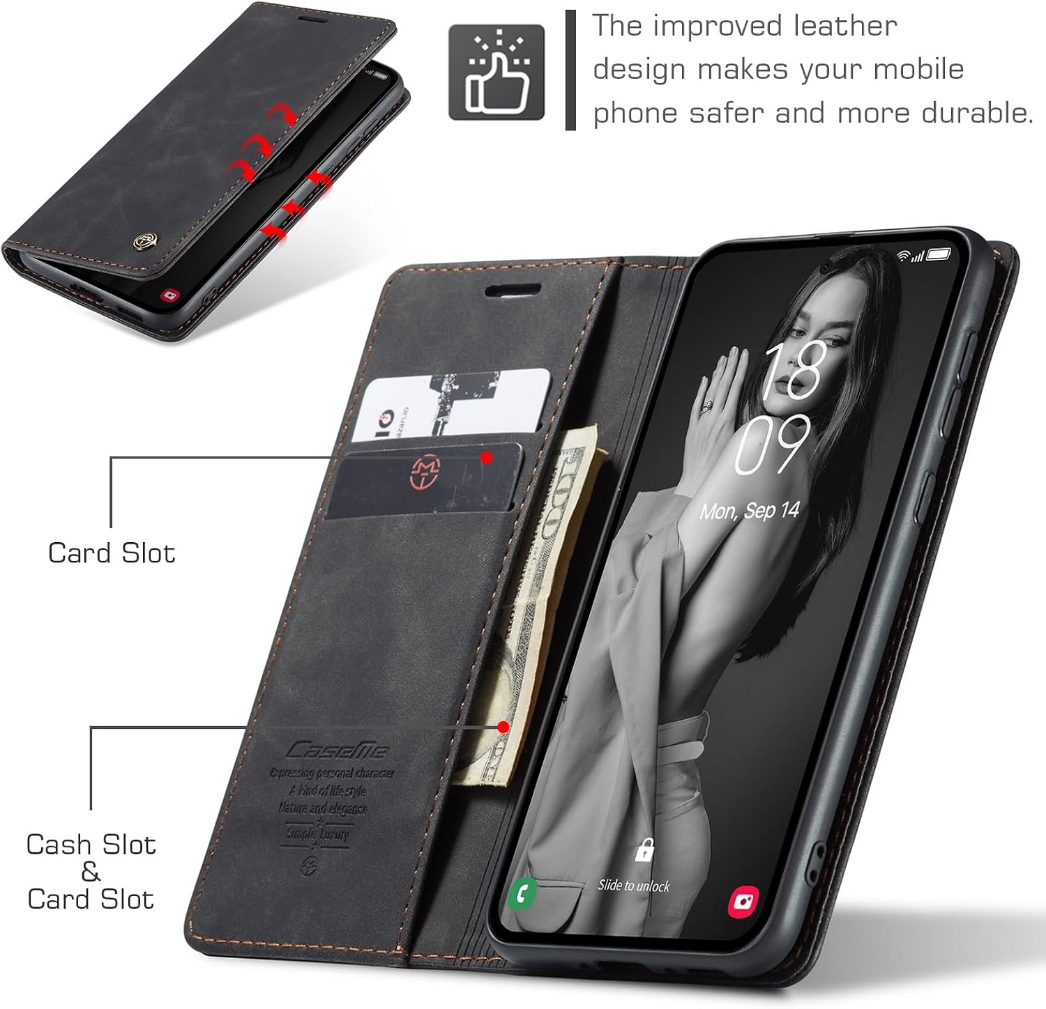 Detalle 2 de Lanranwa Samsung Galaxy A36 5G Black PU Leather Flip Case with Card Slots