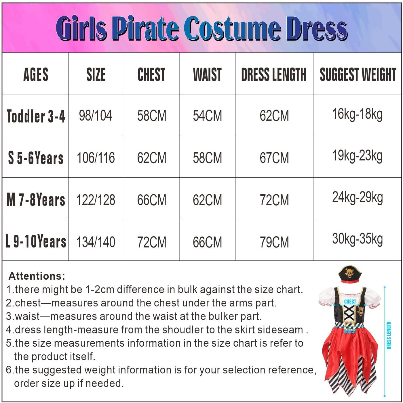 Thumbnail 6 de Sincere Party Girls Pirate Costume Deluxe Set for 5-6 Years