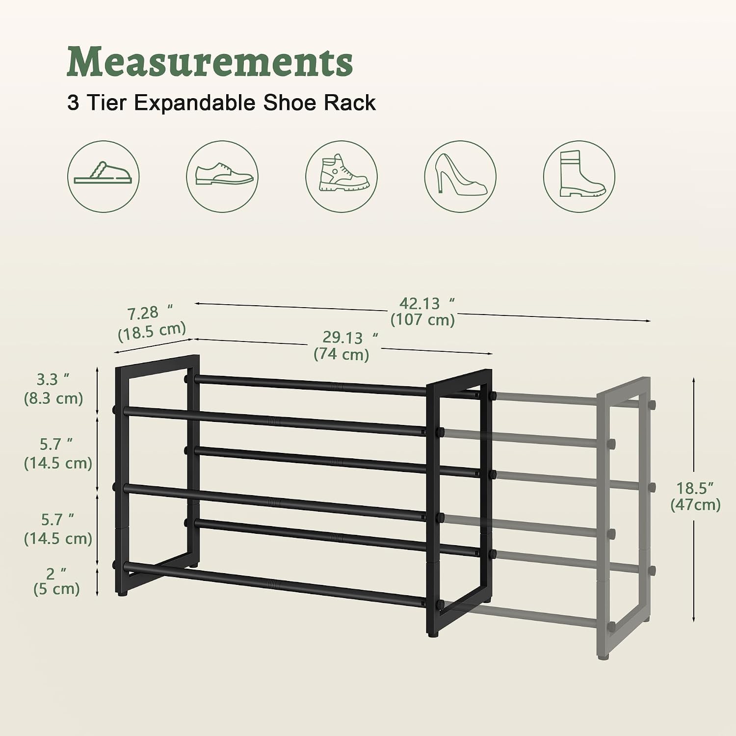 Detalle de FAVOOSTY Expandable Shoe Rack, 3-Tier