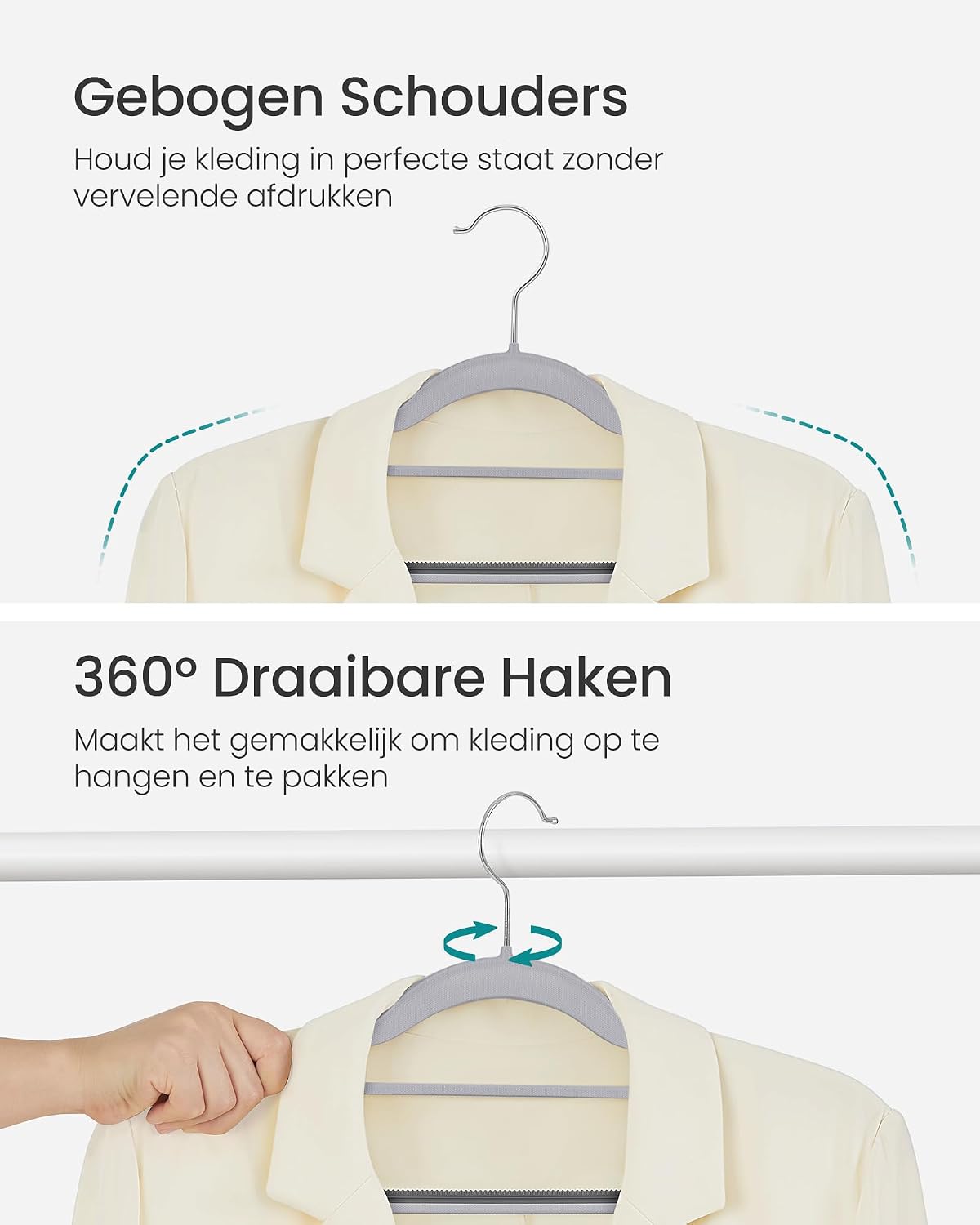 Detalle 2 de SONGMICS BREANNA Collection CRP20G50 kleerhangers, set van 50 met antislip