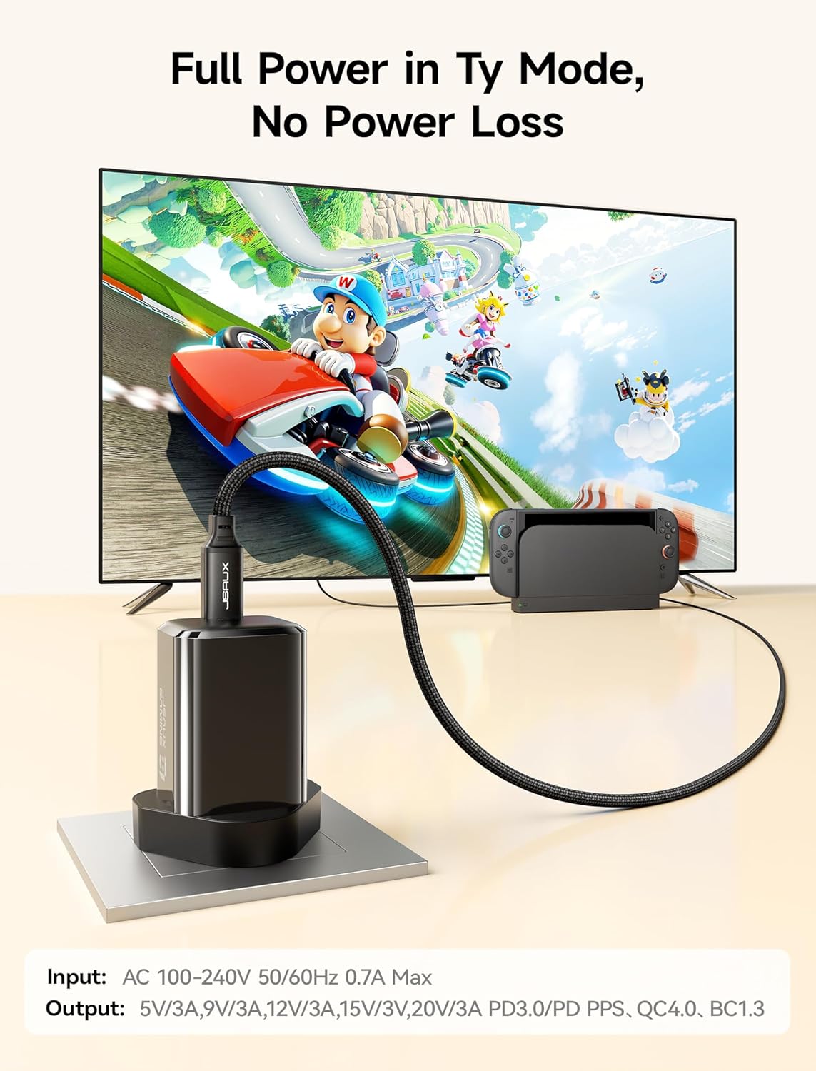 Thumbnail 2 de JSAUX 60W USB-C Charger for Nintendo Switch 2 (TV Mode, GaN) with 2M USB-C Cable