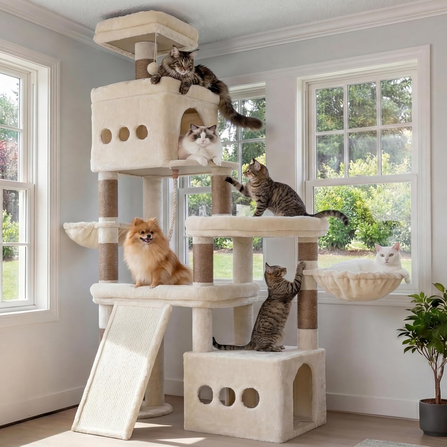 Detalle de Heybly Cat Tree, 184 cm Anti-Tip Cat Tower for Large Cats — All-in-One Beige HCT060M