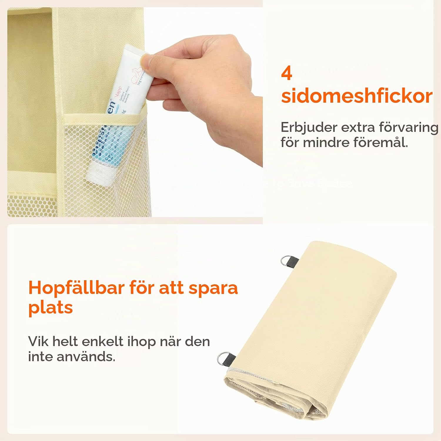 Detalle de Lifewit 25122 hängande blöjförvaring, 5 nivåer och 4 sidofickor
