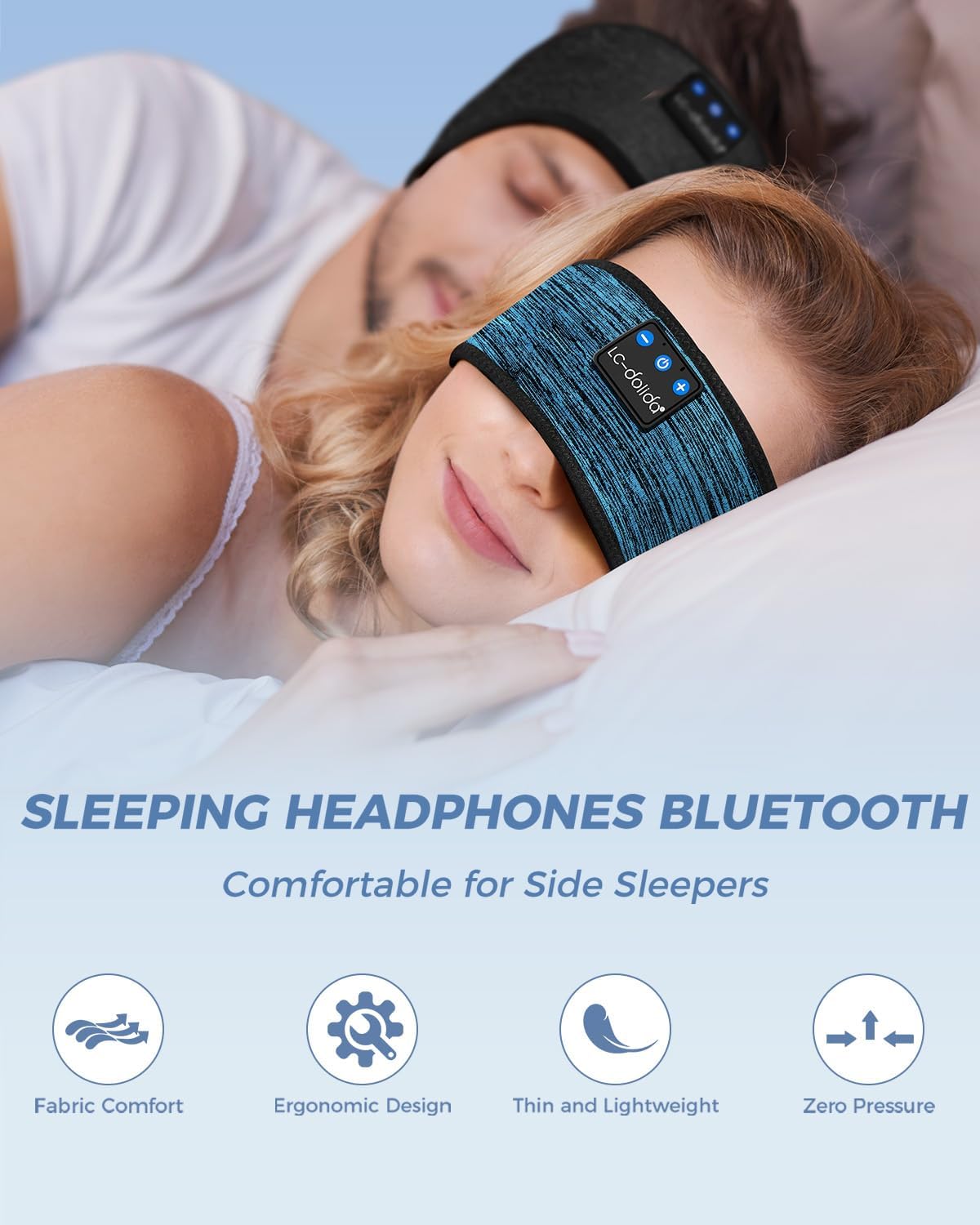 Detalle de LC-dolida Bluetooth 5.4 Sleep Headband Headphones with Ultra-Thin Stereo Speakers
