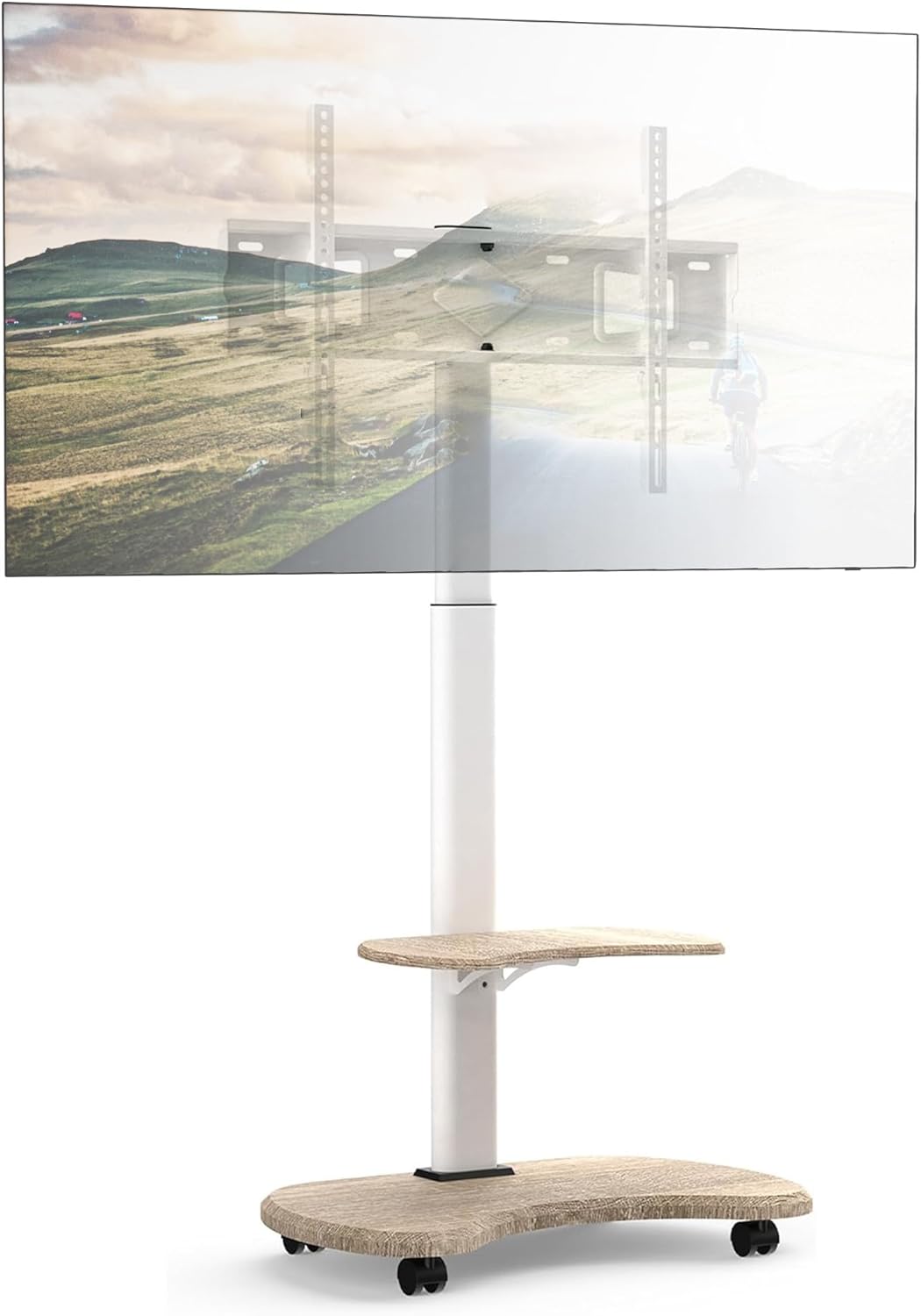 XTRARM Stellar supporto TV da pavimento con ripiano in legno, carrello mobile e ruote regolabili (32-70”, 45 kg, VESA fino a 600x400)