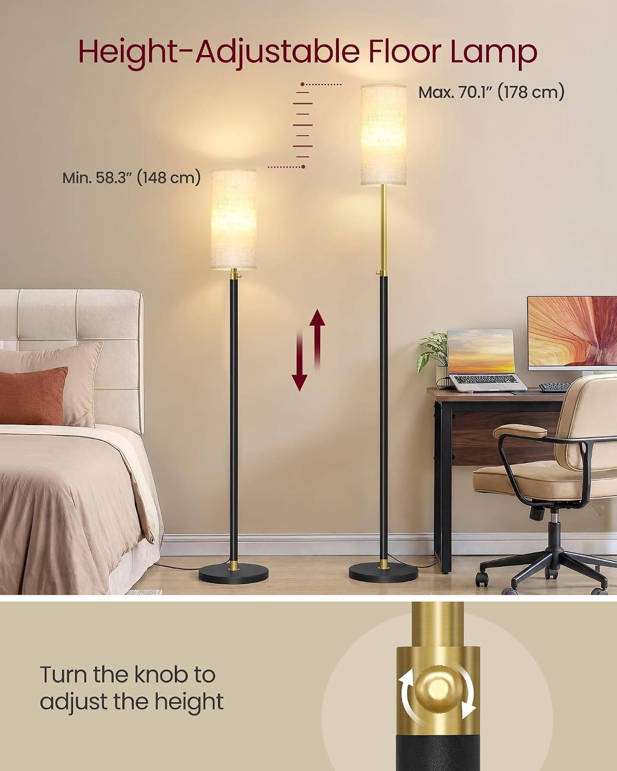 Detalle de VASAGLE LFL022BD03 LED Floor Lamp with Fabric Shade – 3 Colour Temperatures, 9W, UKCA Certified