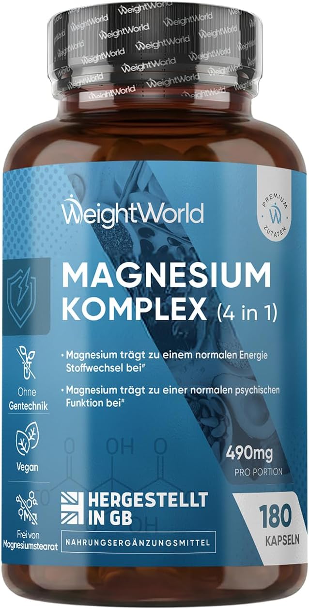 Detalle de WeightWorld Magnesium Komplex 4 in 1 mit L-Leucin – 180 vegane Kapseln