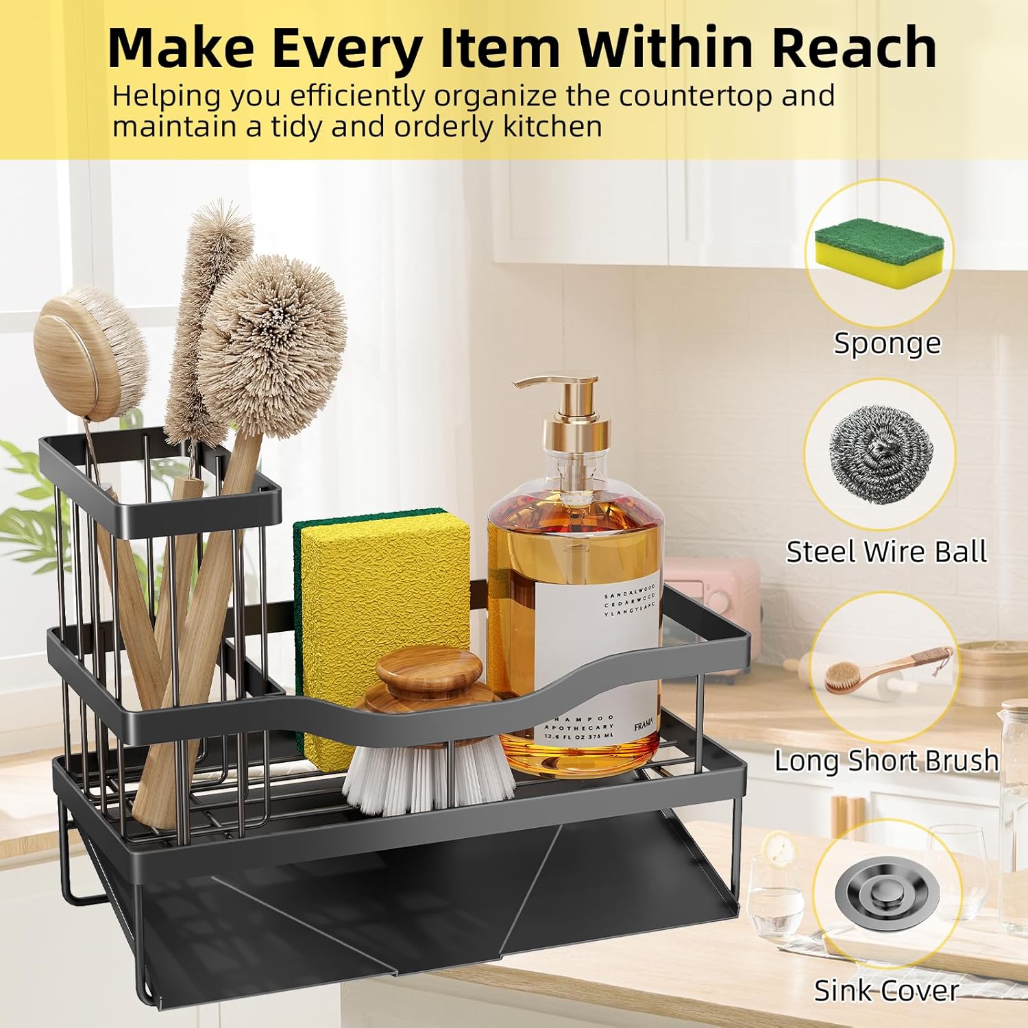 Thumbnail 2 de Mecyfaty Kitchen Sink Sponge Holder with Self-Drain Tray