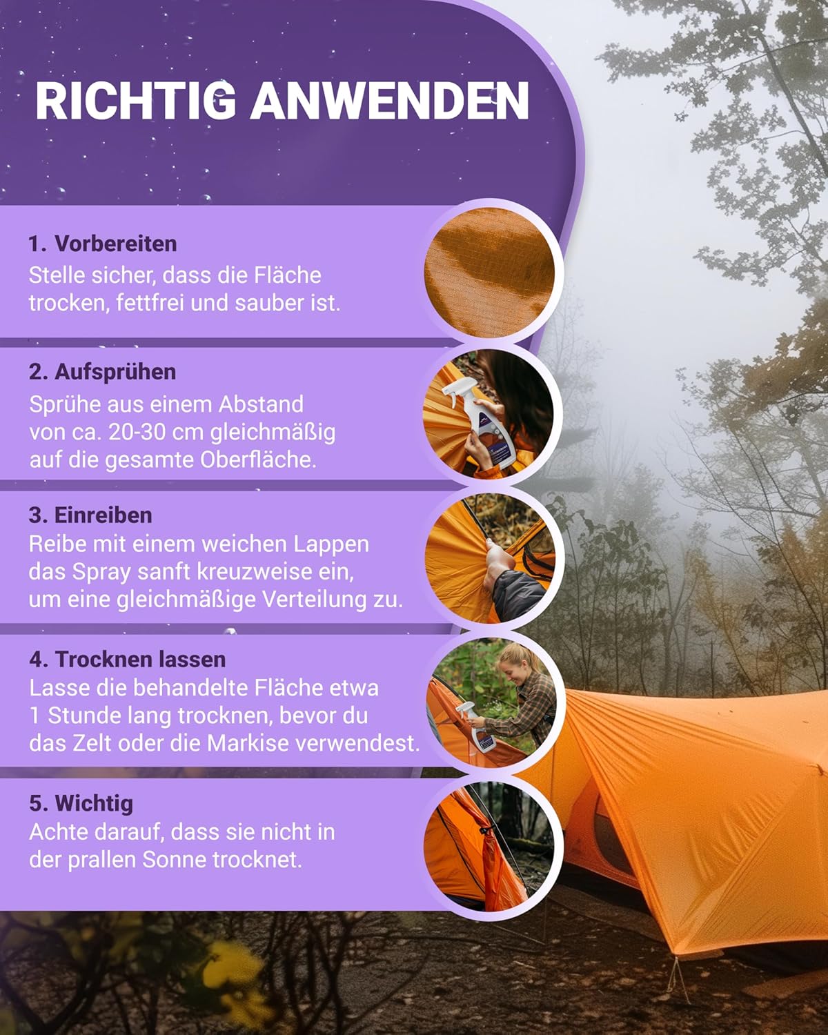 Thumbnail 6 de Alpenwert Zelt & Pavillon Imprägnierspray LANGZEIT-ABPERL-Schutz – langanhaltender Wasserschutz Made in Germany