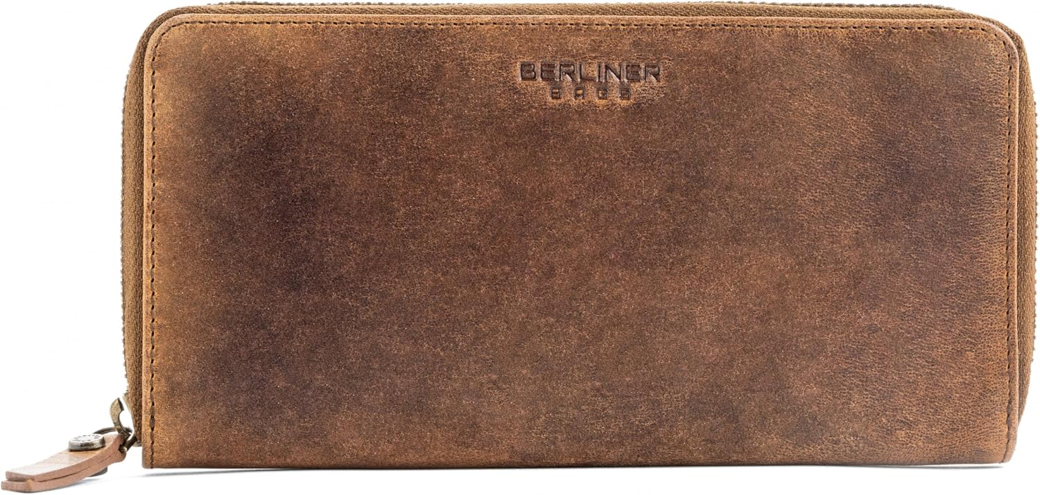 Detalle de Berliner Bags Margo Grand Portefeuille en Cuir avec RFID – Marron, 12 emplacements et fermeture YKK