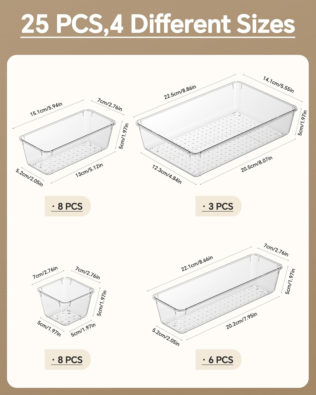 Thumbnail 1 de KEMETHY H25-Clear 25-Piece Clear Plastic Drawer Organizer Set, 4 Sizes
