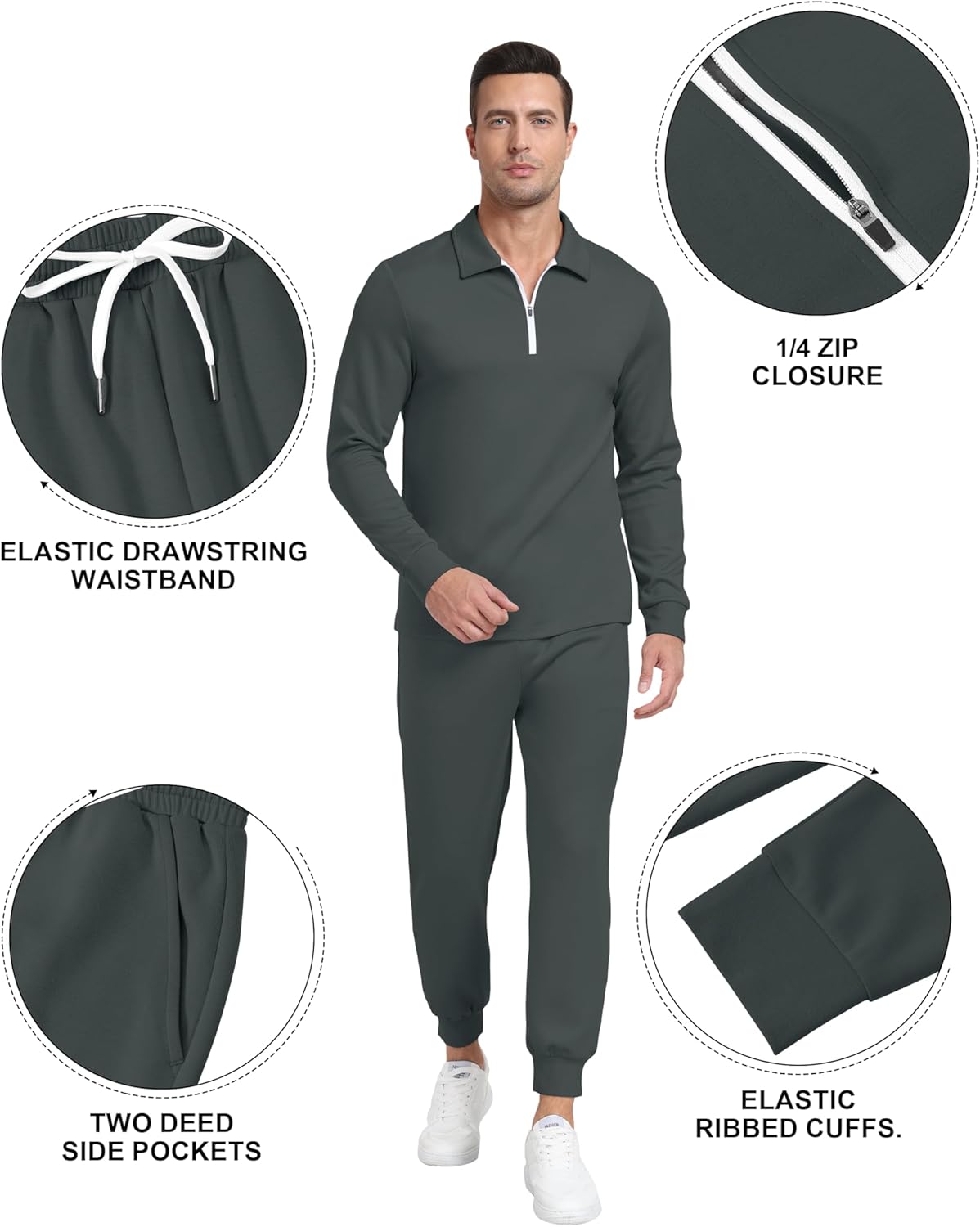 Thumbnail 4 de MoFiz survêtement 2 pièces homme en rayonne polyester, zip 1/4 et pantalon de jogging