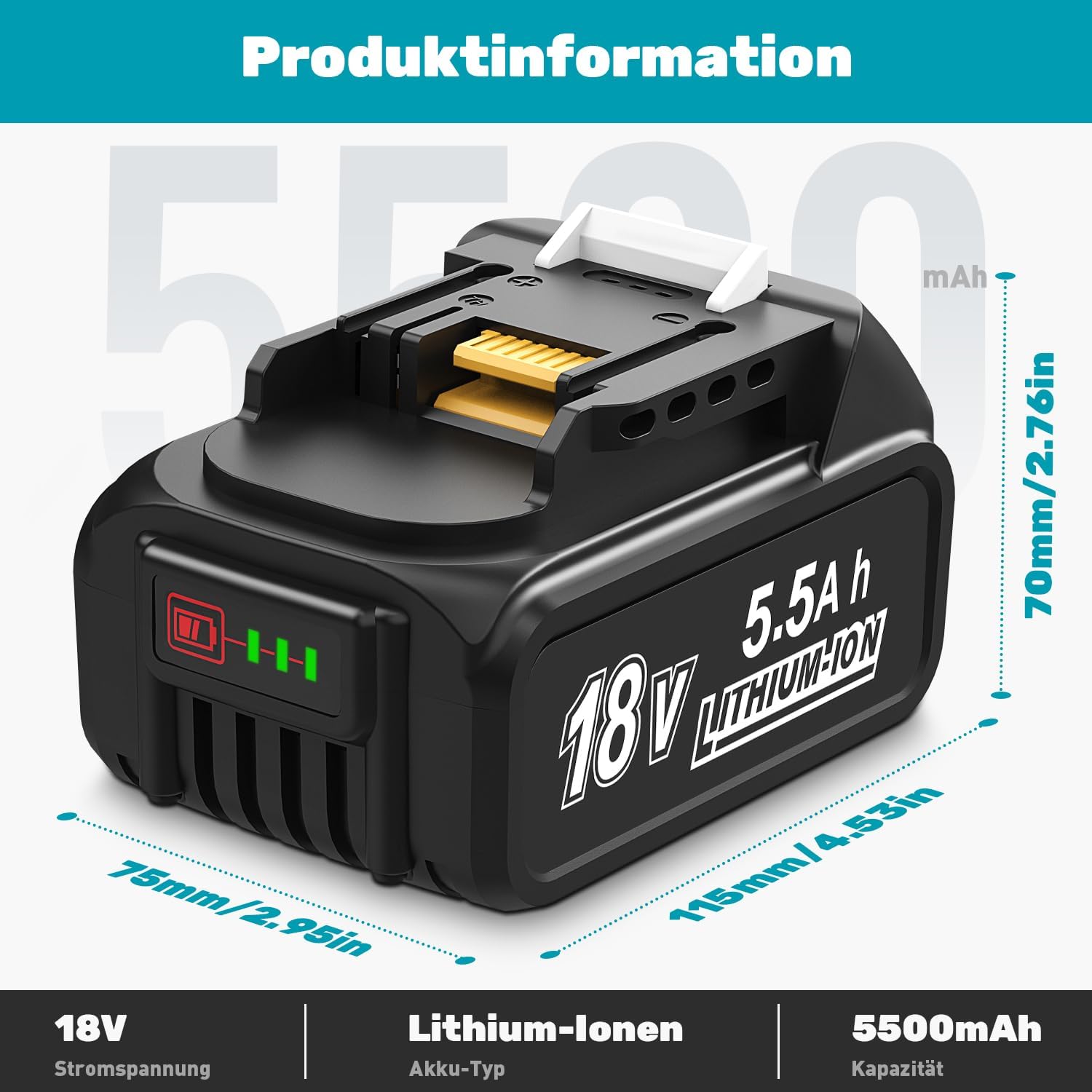Detalle 2 de Makita 18V Ersatzakku Set 2x 5,5Ah