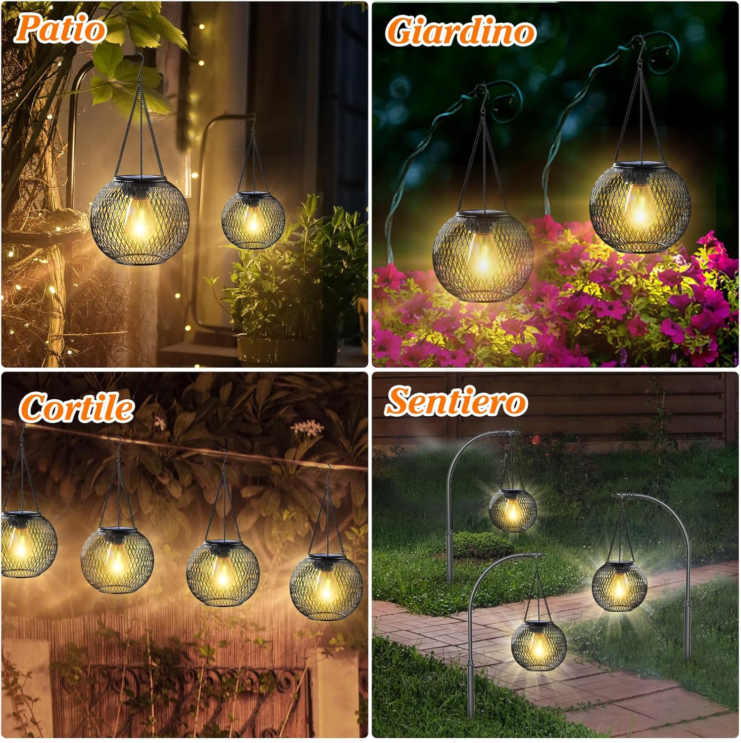 Detalle de Lanterne Solari da Esterno Ortiny 2 Pezzi IP65 – Bianco caldo, stile vintage per giardino e feste
