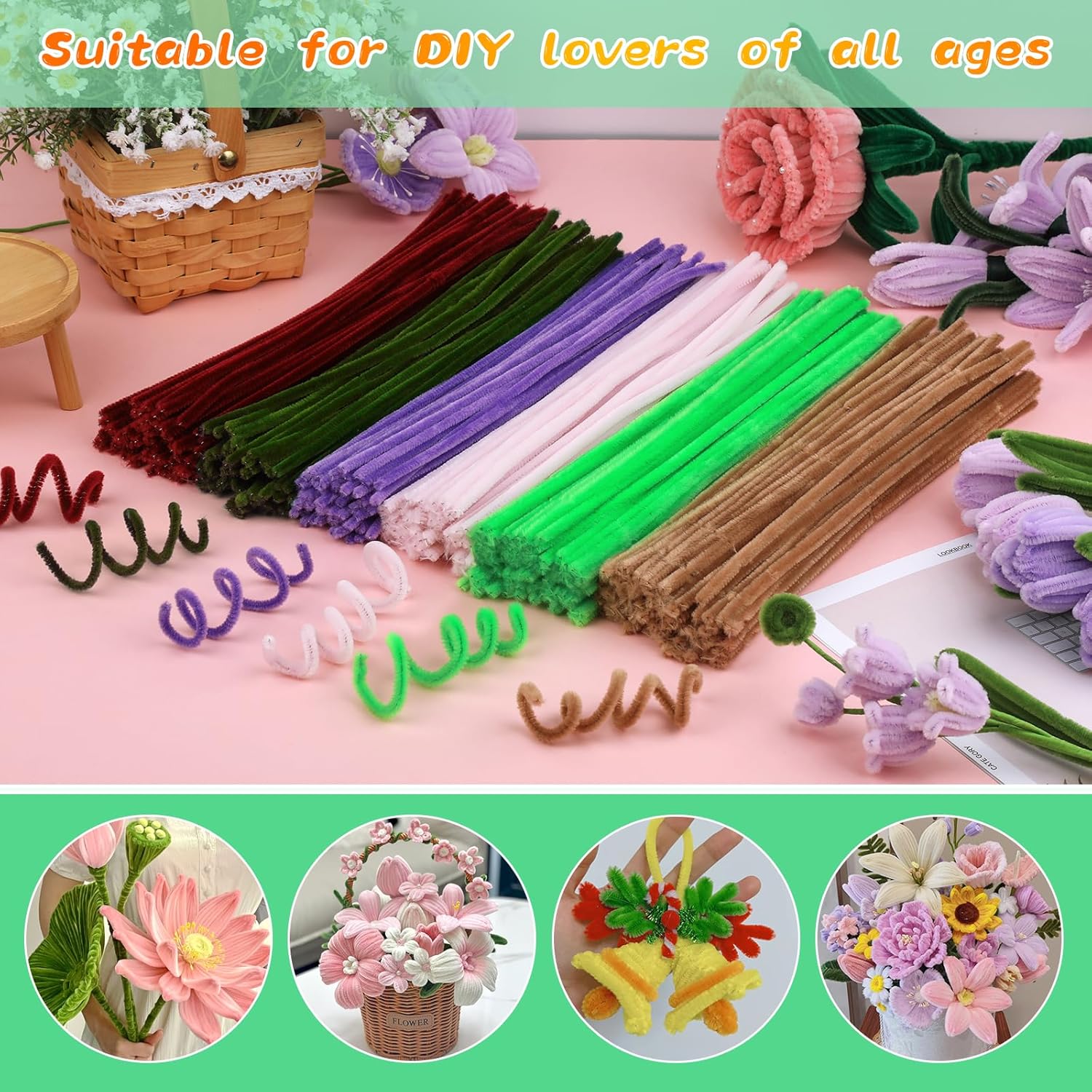 Thumbnail 3 de ZXIIXZ 100Pcs Pipe Cleaners – Creative DIY Craft Stems for Flowers, Animals, and Home Décor