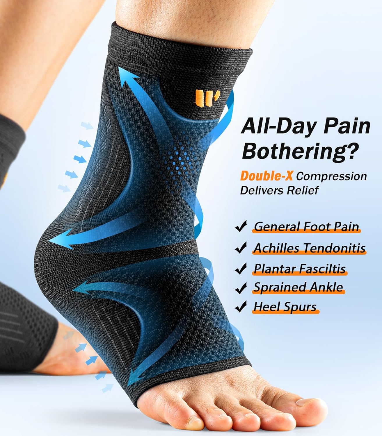 Thumbnail 1 de WHCOOL Ankle Brace Compression Sleeves with Wide Silky Straps (XL) – 3D Knit Foot Support for Plantar Fasciitis & Tendonitis