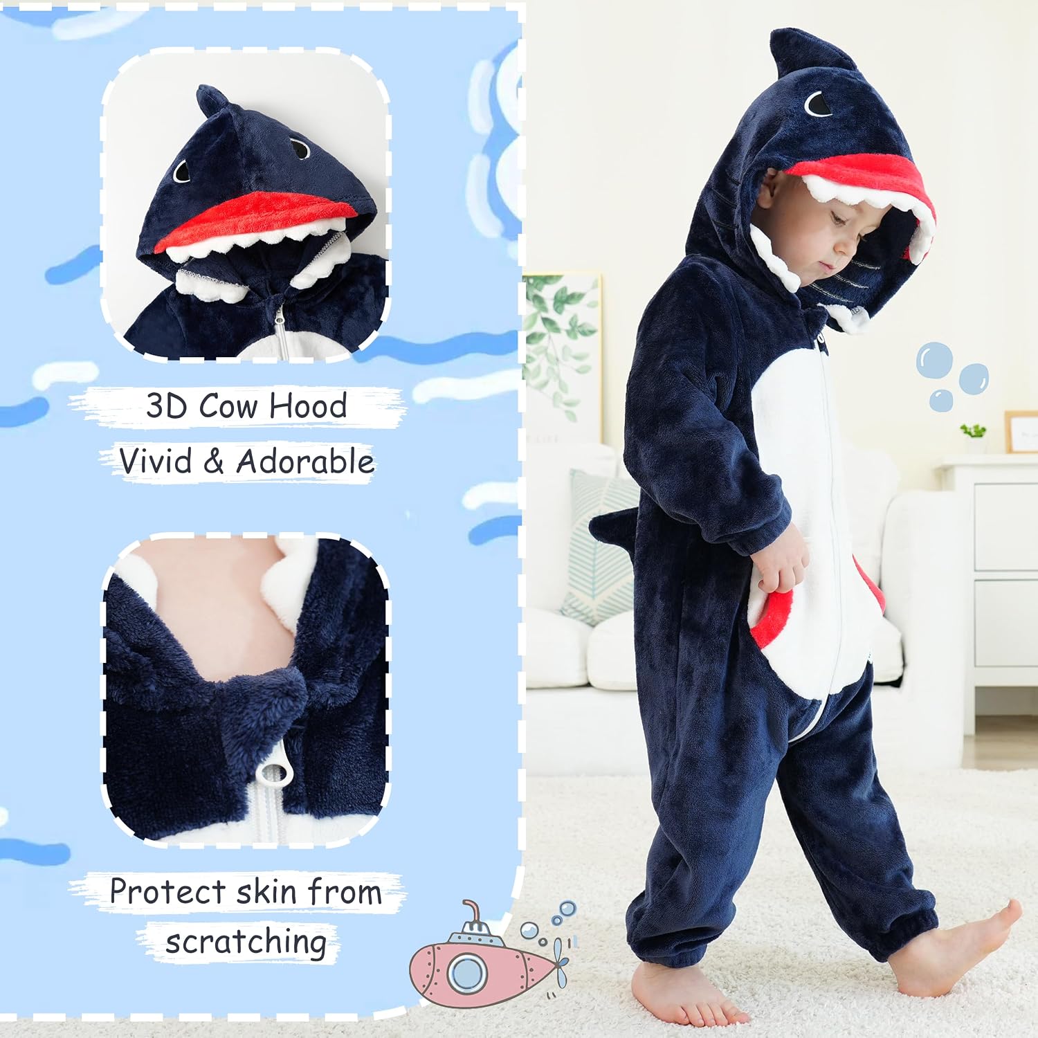 Detalle 2 de LOLANTA Costume da Animale Tuta Squalo 1-5 anni 🐟