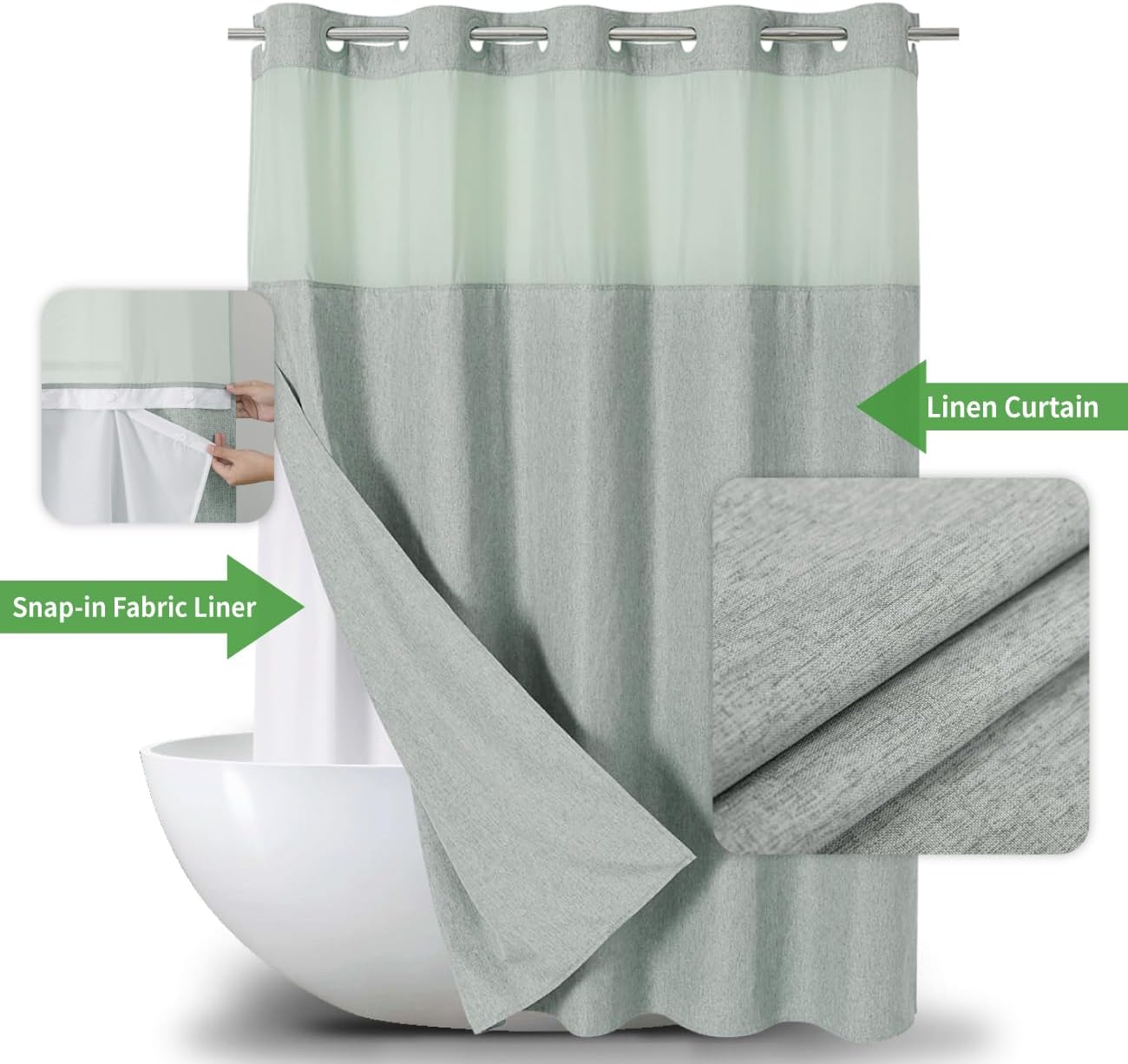 Detalle 2 de eachope No Hooks Needed Shower Curtain 71x74