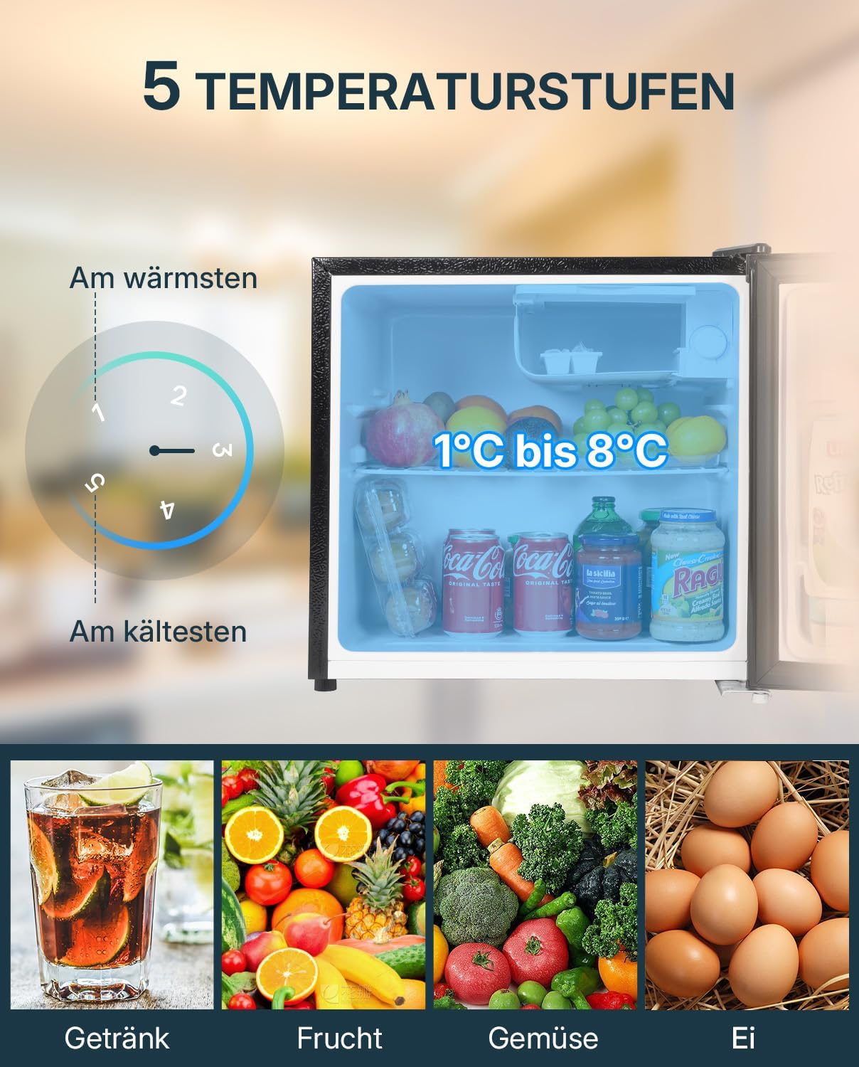 Thumbnail 3 de Upstreman 46L Mini Kühlschrank (FR17) – leise, energiesparend, mit umkehrbarer Tür