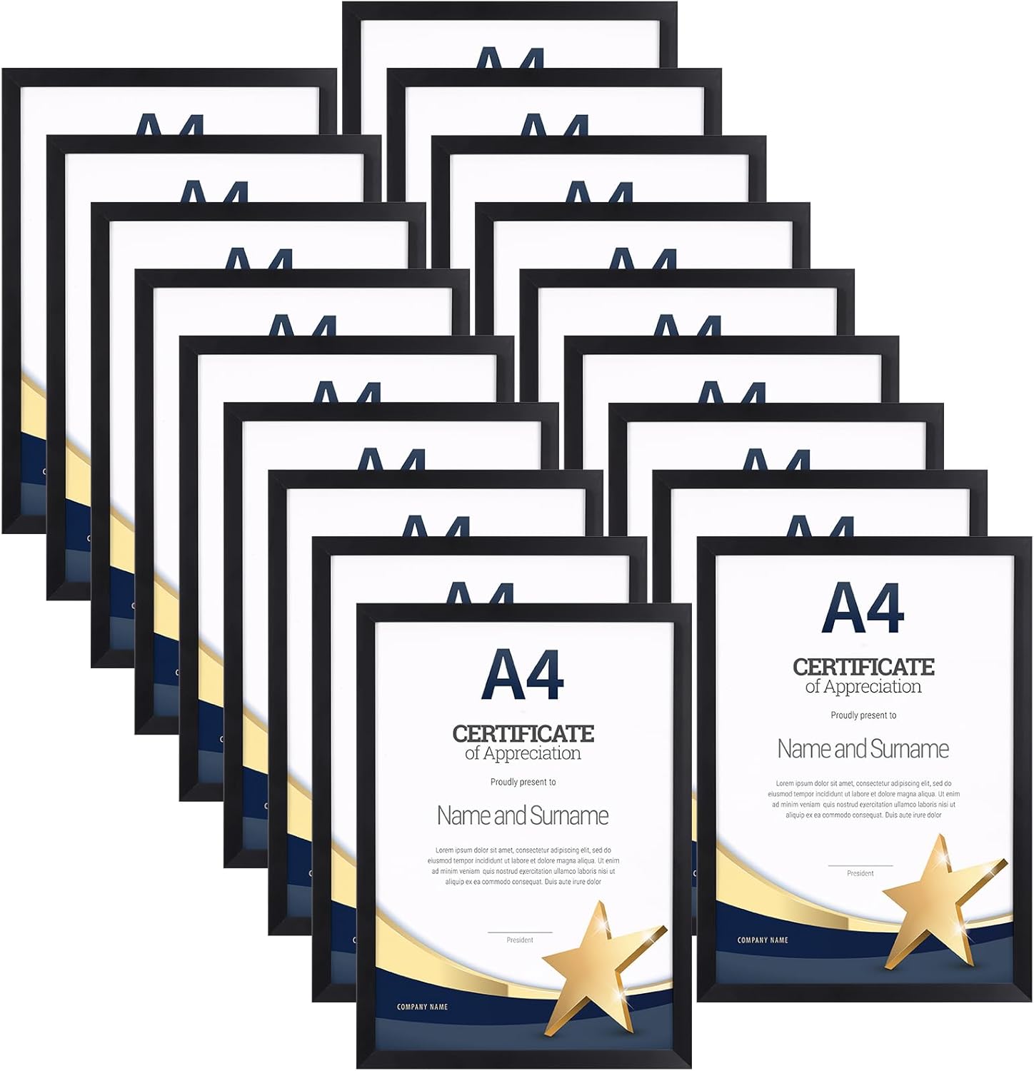 EYMPEU 18-Pack Slim Black A4 Picture Frames for Posters, Artwork & Certificates