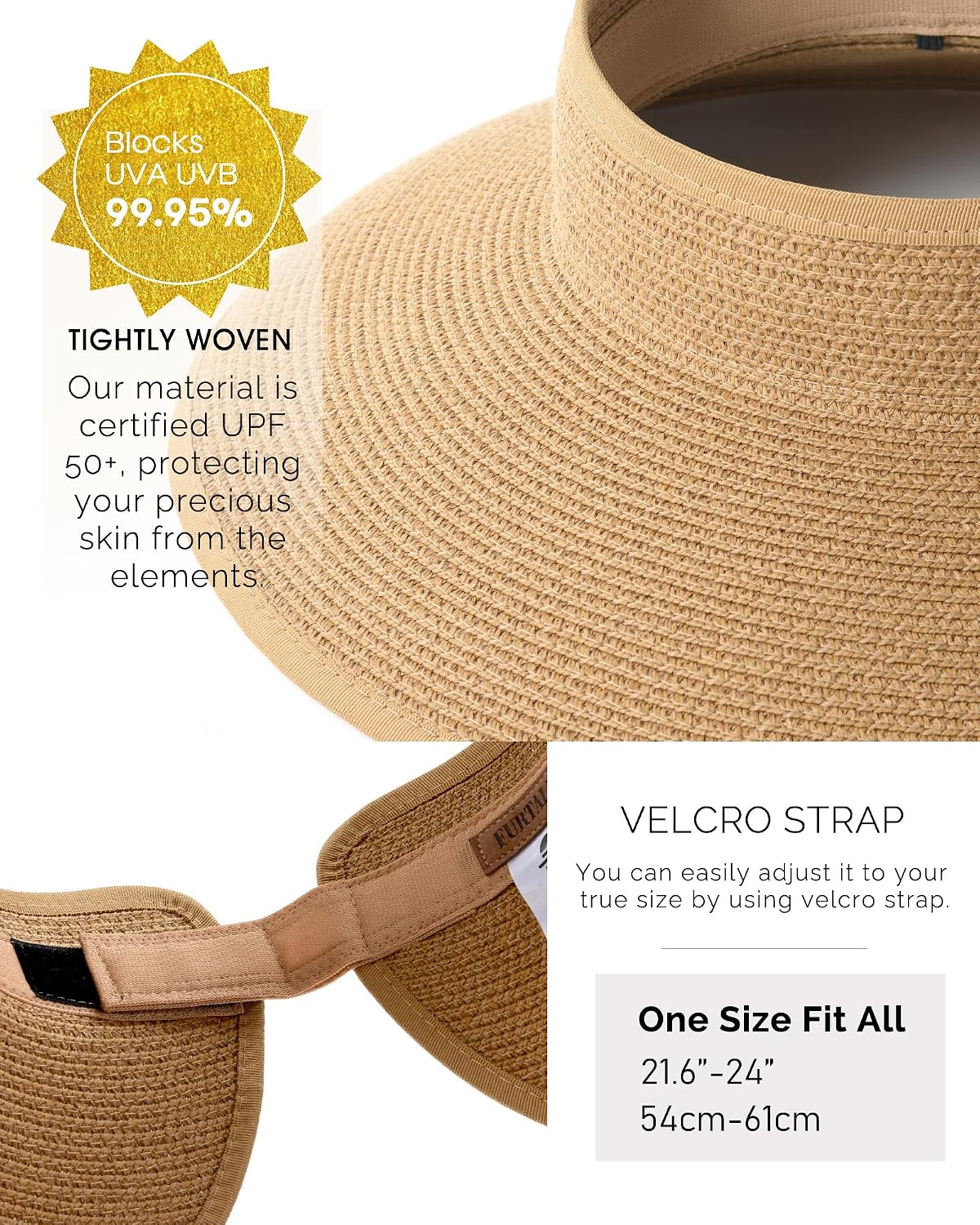 Thumbnail 6 de FURTALK Women’s Sun Hats Wide Brim Straw Hat with UPF 80+ Protection (Packable, Foldable, Ponytail Opening)