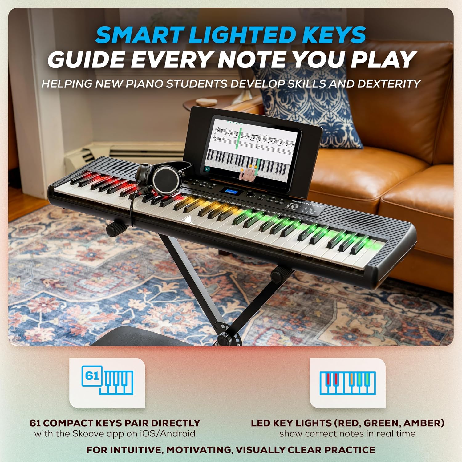 Detalle de Alesis TEACHERSCHCE61 Teacher's Choice 61-Key Keyboard Bundle with Light-Up Keys