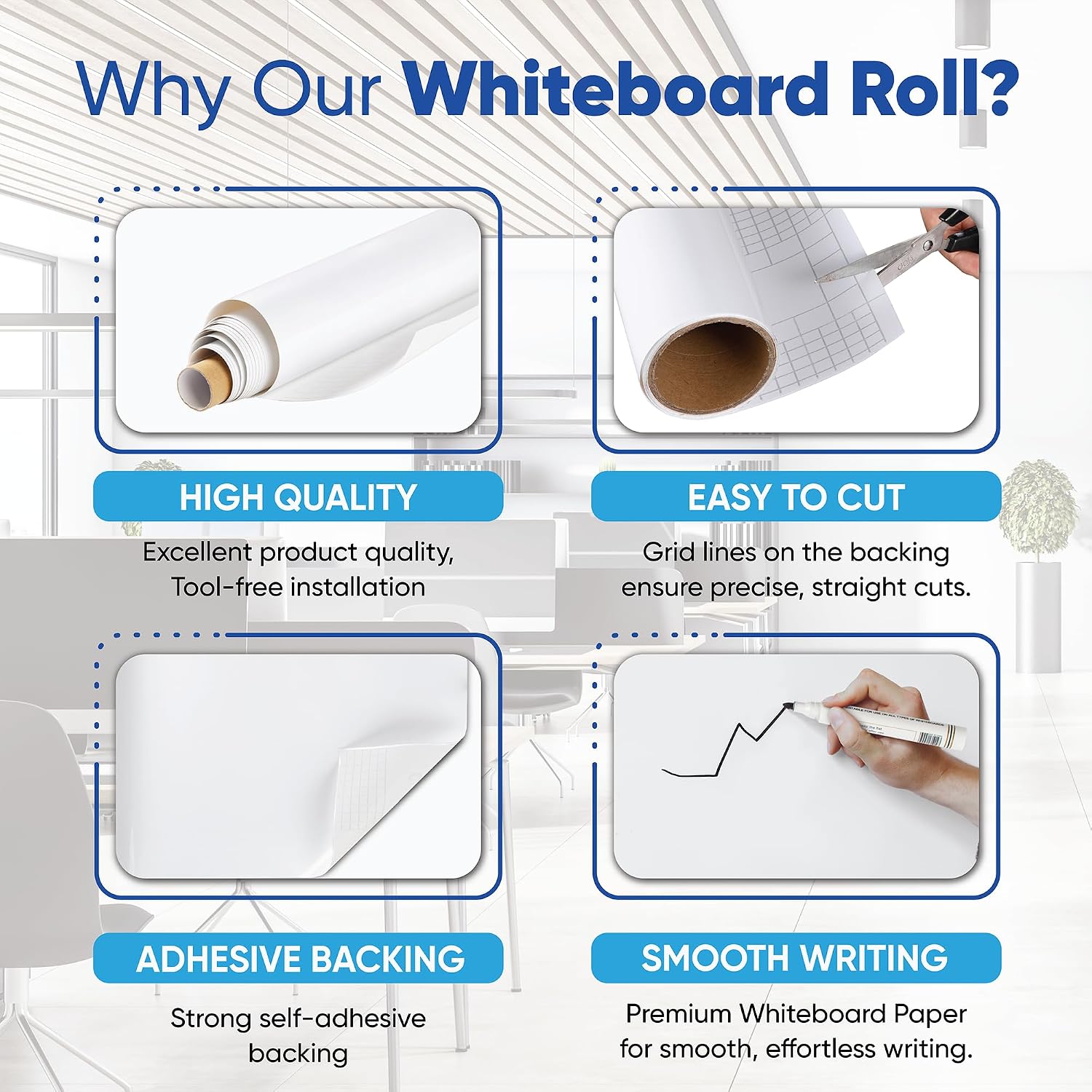 Detalle 2 de HeatPomelo Whiteboard Sticker Roll (Whiteboard Wallpaper) 335 x 44 cm, No Ghosting & Self-Adhesive