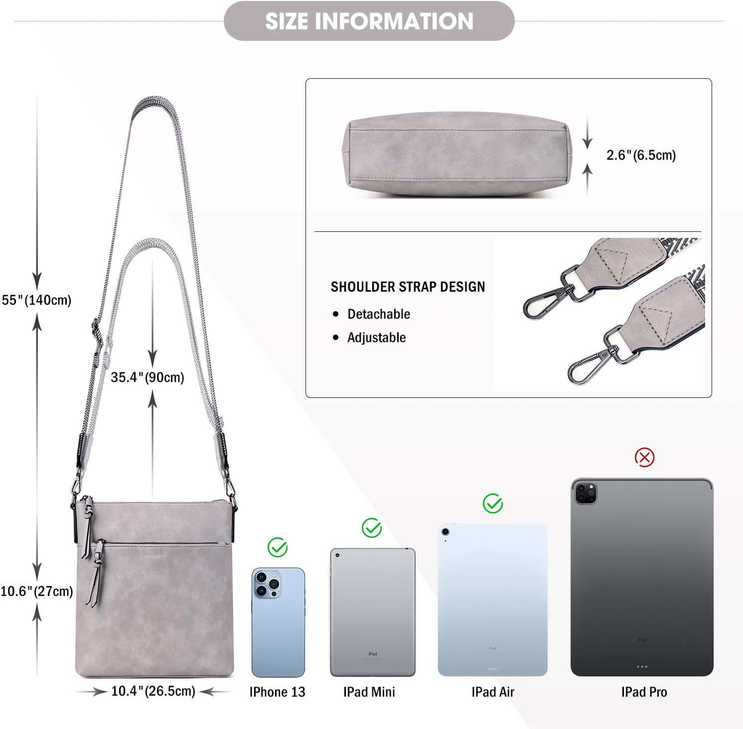 Thumbnail 1 de Roulens Trendy Vegan Leather Crossbody Bag for Women – lightweight medium shoulder purse with adjustable wide strap