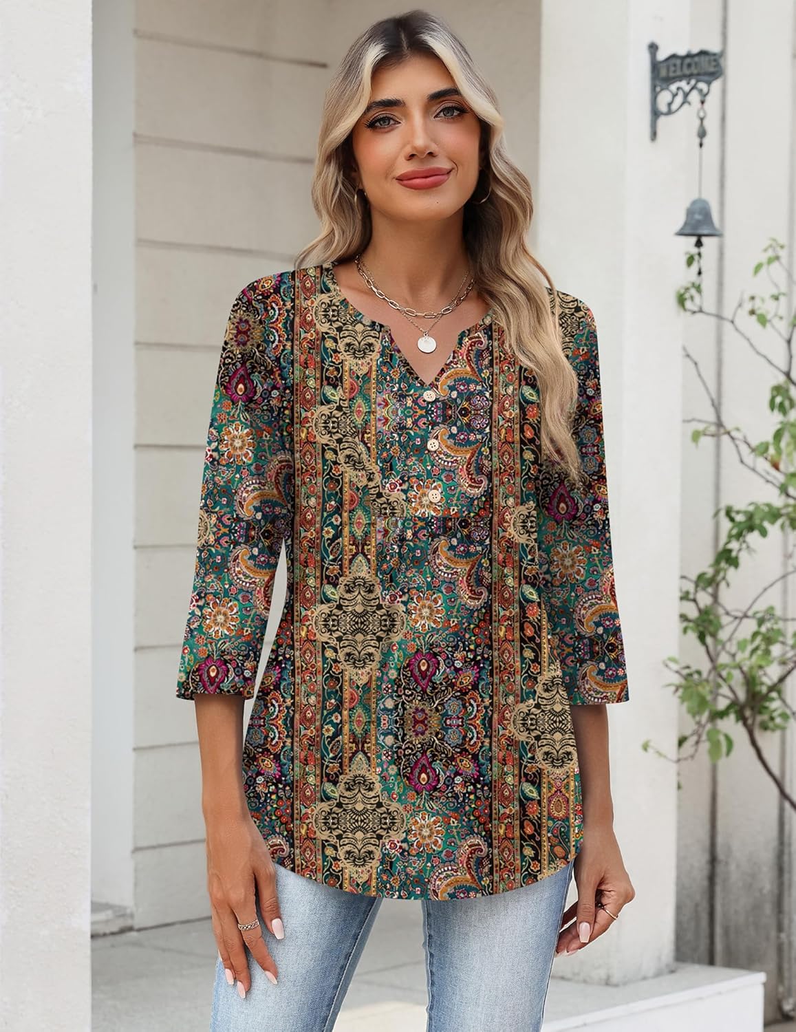 Thumbnail 1 de Zeagoo 3/4 Sleeve V-Neck Top S-3XL