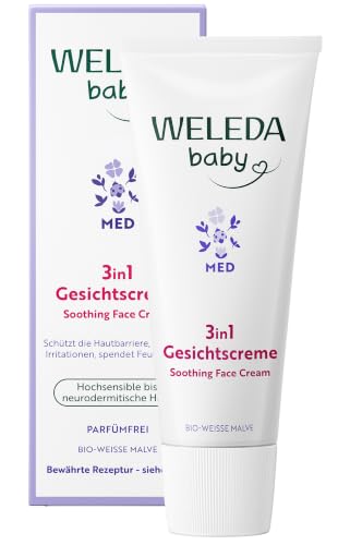 Detalle de WELEDA Bio Baby Med 3in1 Weiße Malve Gesichtscreme – sanfte Feuchtigkeit für empfindliche Haut