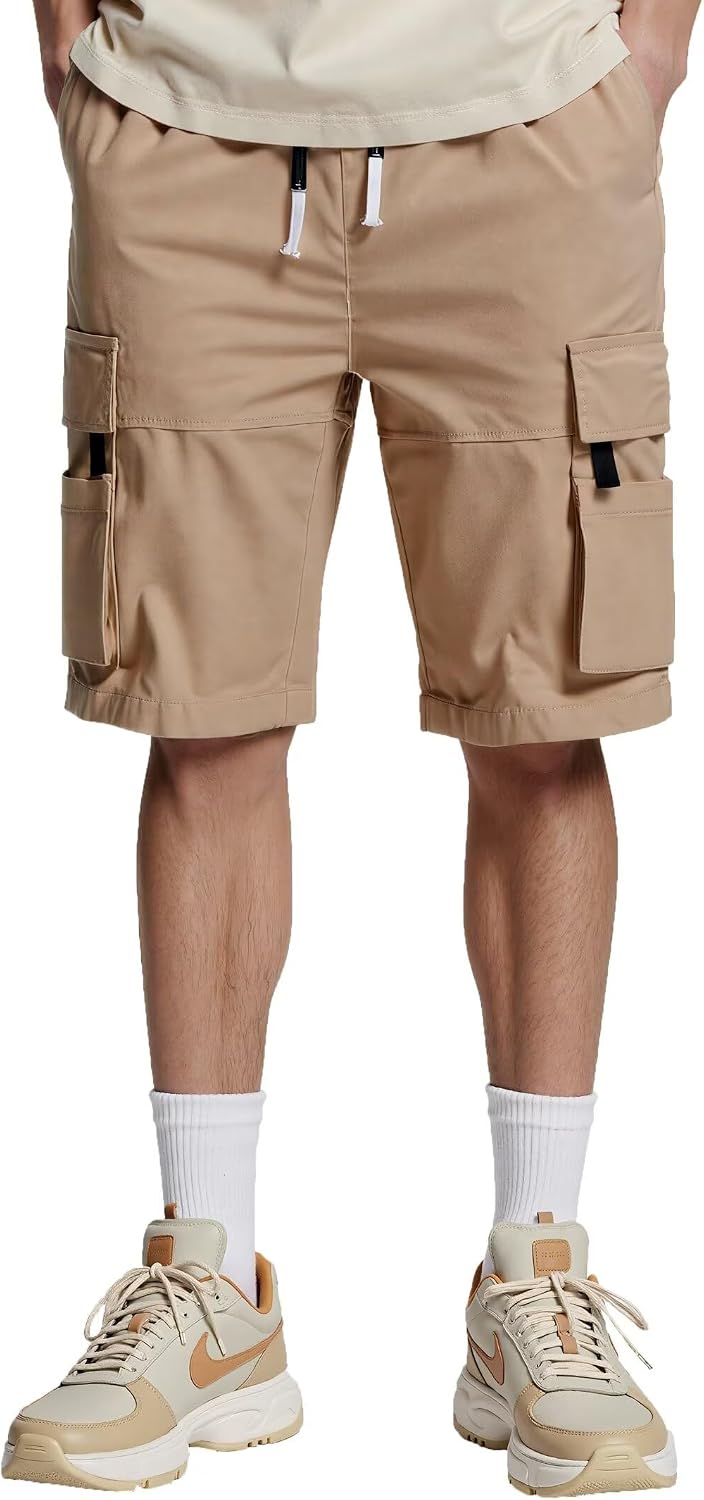 Detalle de PrimeCrest Mens Cargo Shorts: Breathable Cotton with Multi Pockets