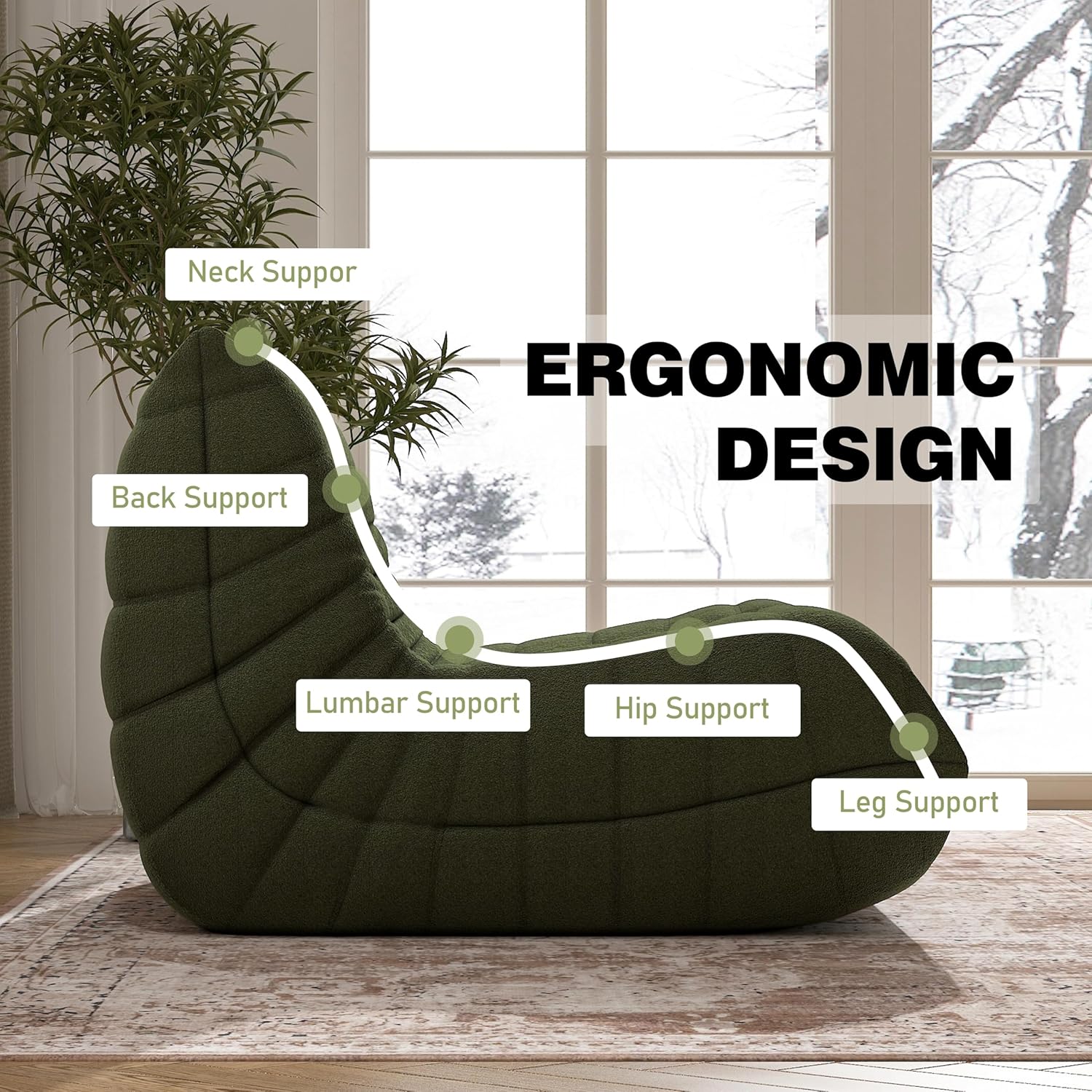 Thumbnail 3 de Bean Bag Chair Green memory foam support