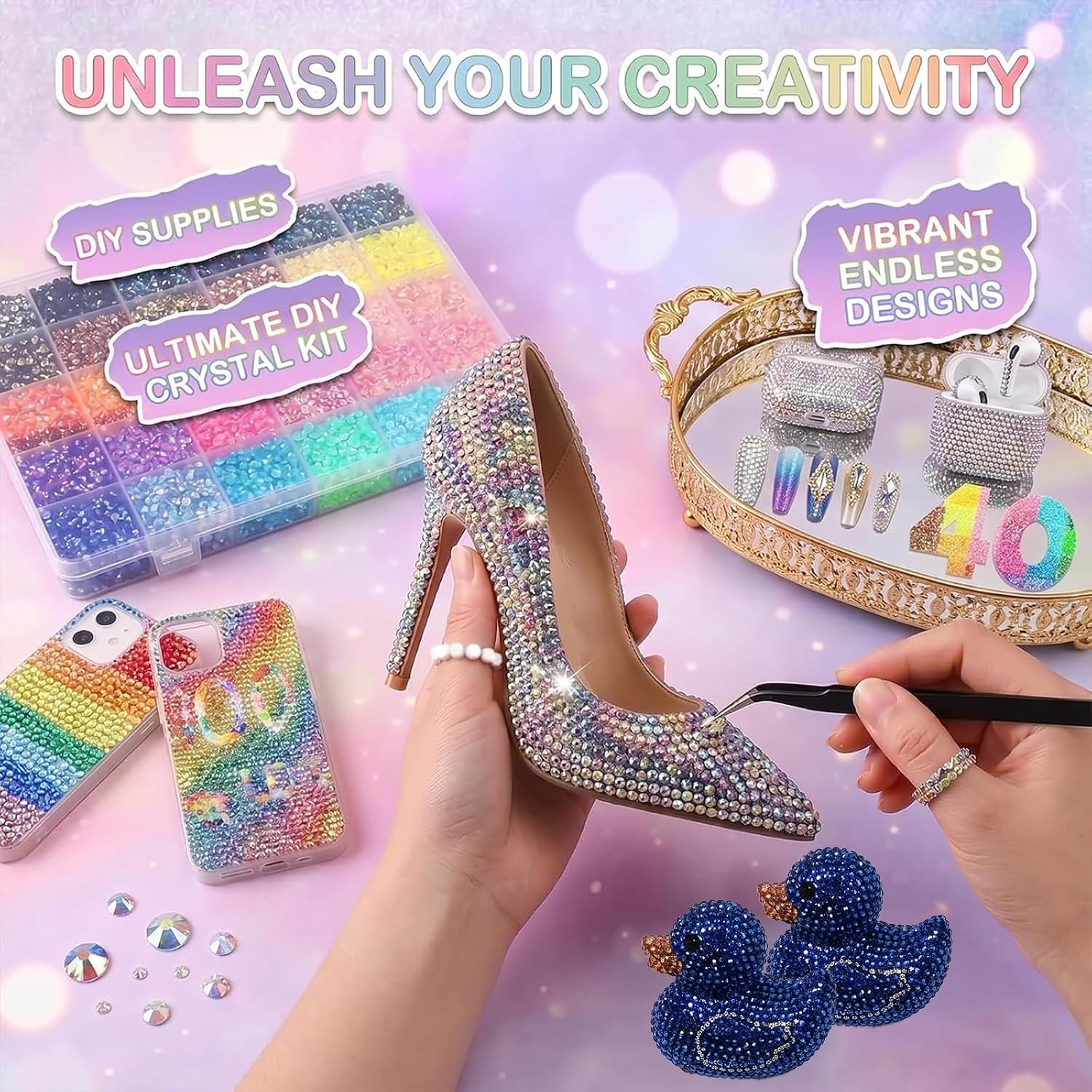 Detalle 1 de ZORVENIX Bedazzling nagelstrass-steentjes 3 mm, 40 kleuren met pincet en wasstift