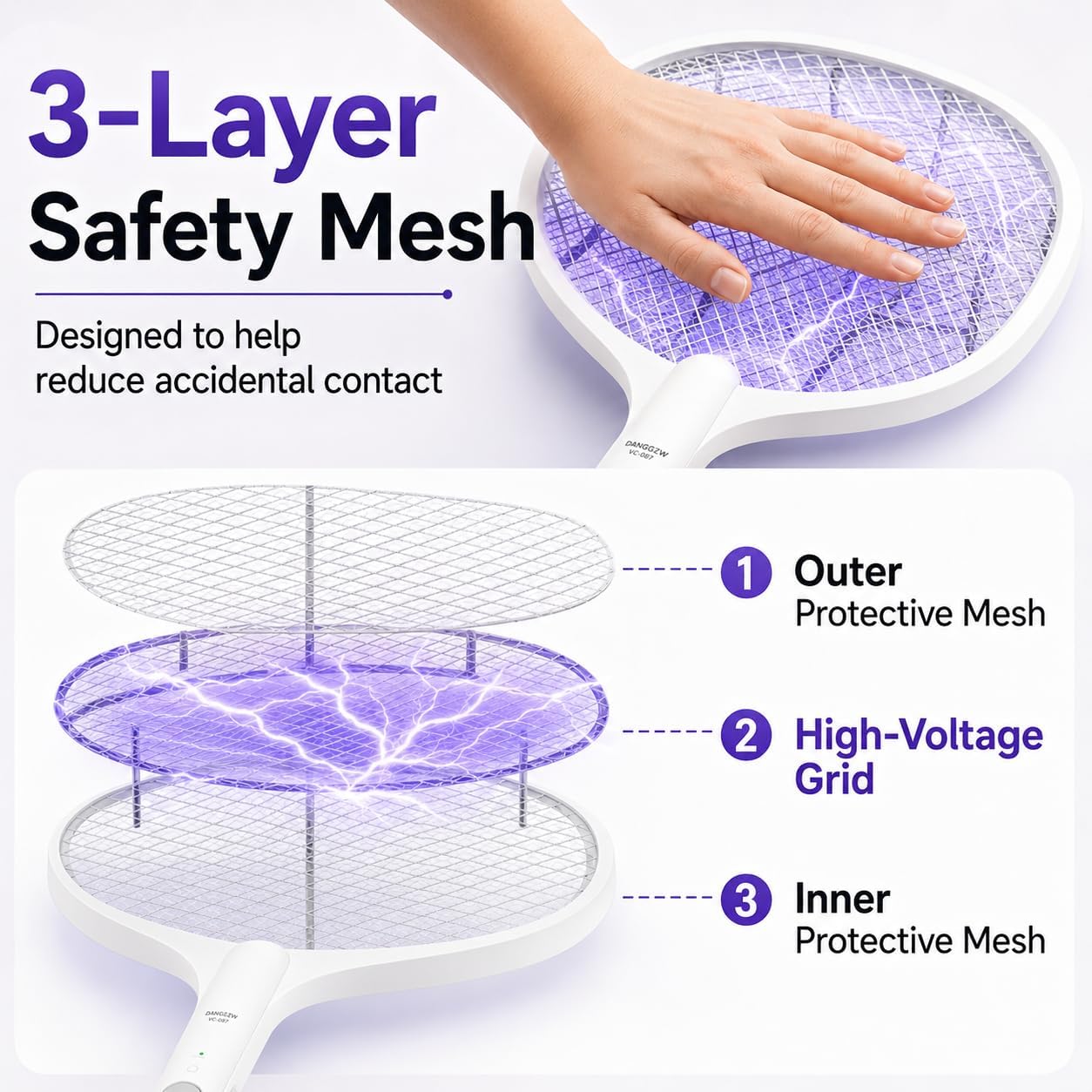 Detalle 2 de DANGZW Electric Fly Zapper 4000V: 2-in-1 USB-C Rechargeable UV Light Trap