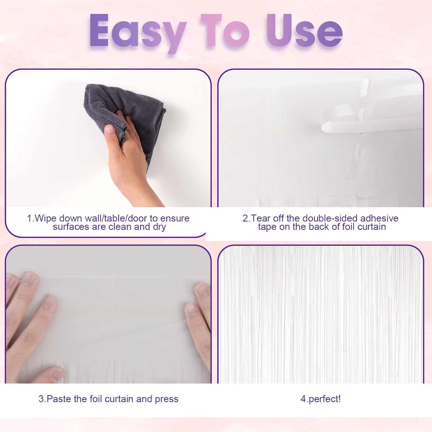 Thumbnail 3 de Voircoloria 3 Pack White Foil Fringe Backdrop Curtains (3.3x8.2 ft)