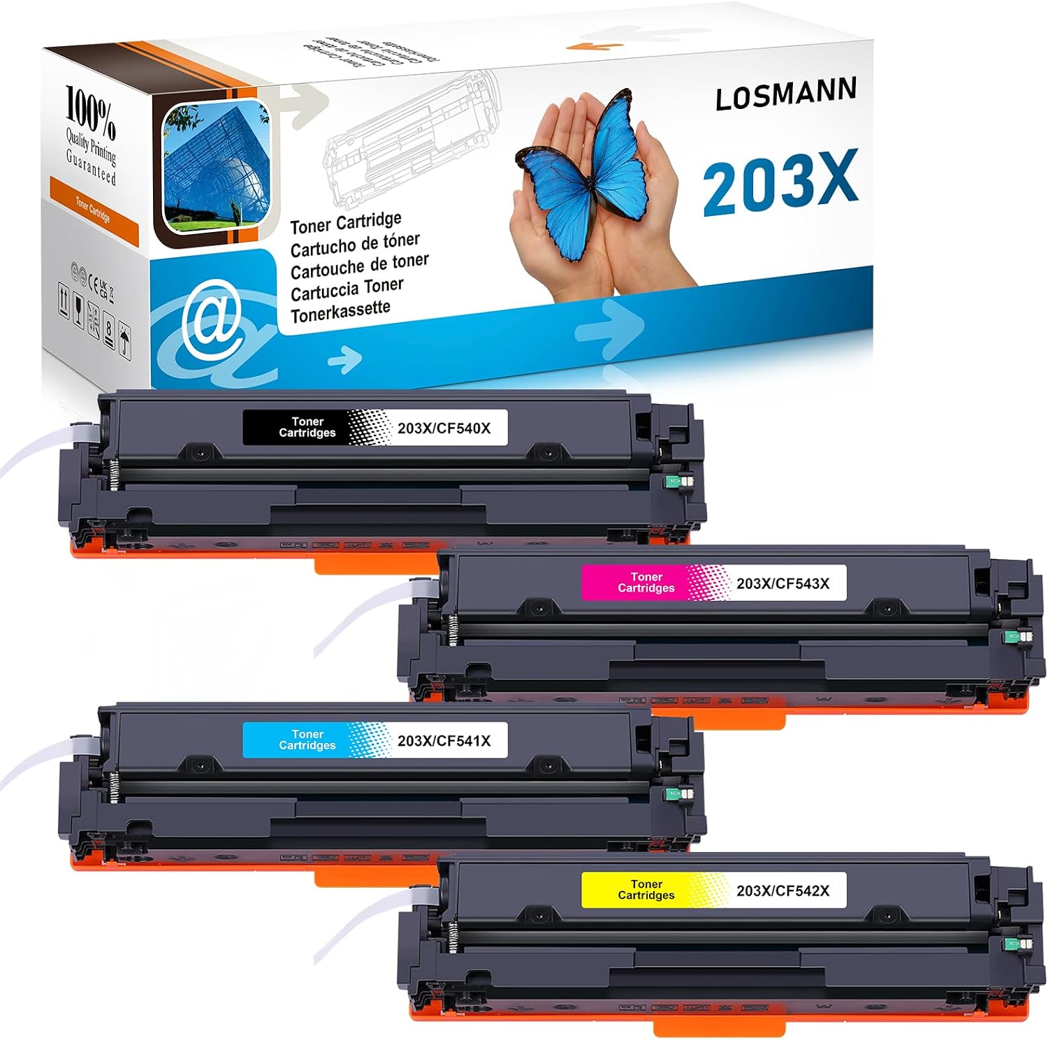 LOSMANN 203X Toner kompatibel für HP 203X CF540X CF541X CF542X CF543X – 4er-Pack Schwarz, Cyan, Magenta, Gelb