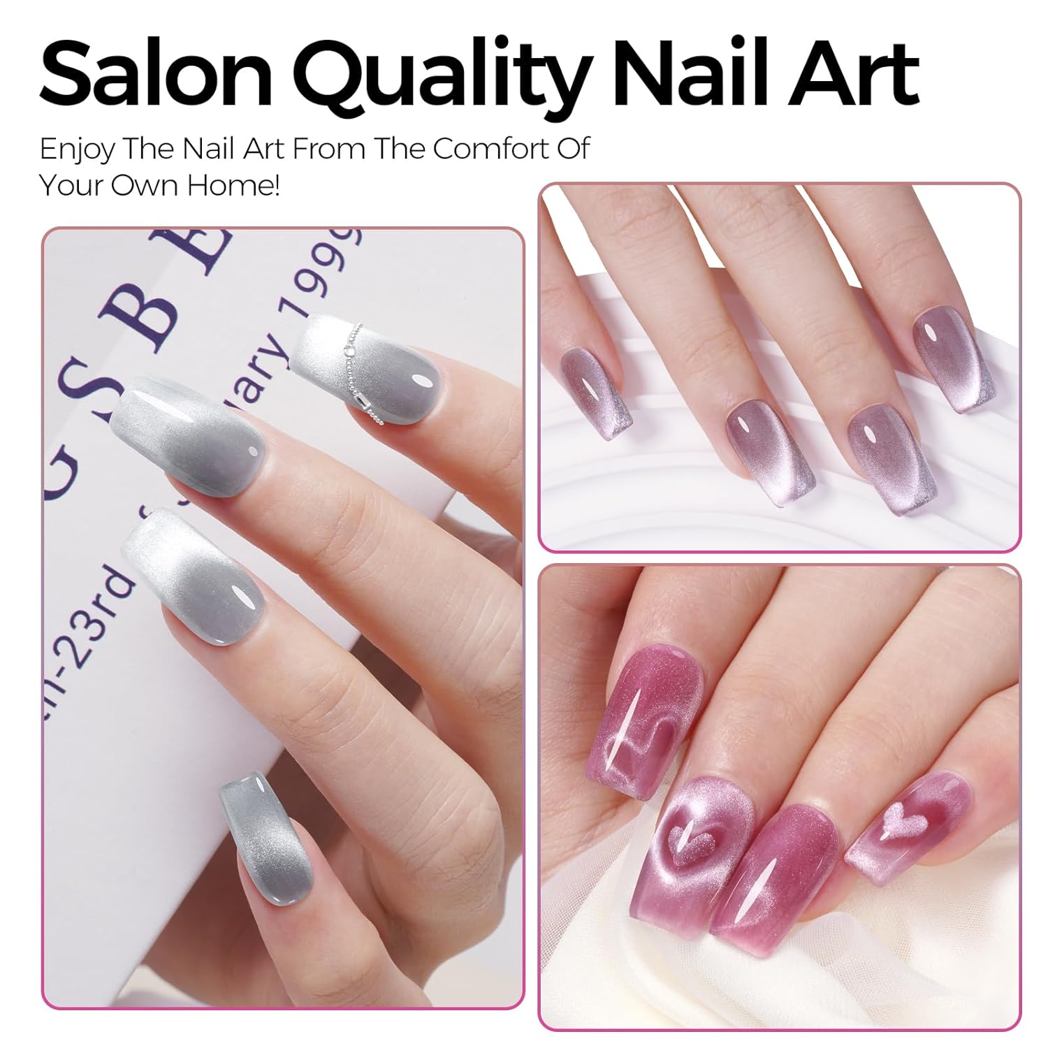 Thumbnail 5 de TOMICCA Cat Eyes UV Nagellack Set mit Magnet – 4 Farben Burgund Rot Hellviolett Silber Glitzer (8 ml)