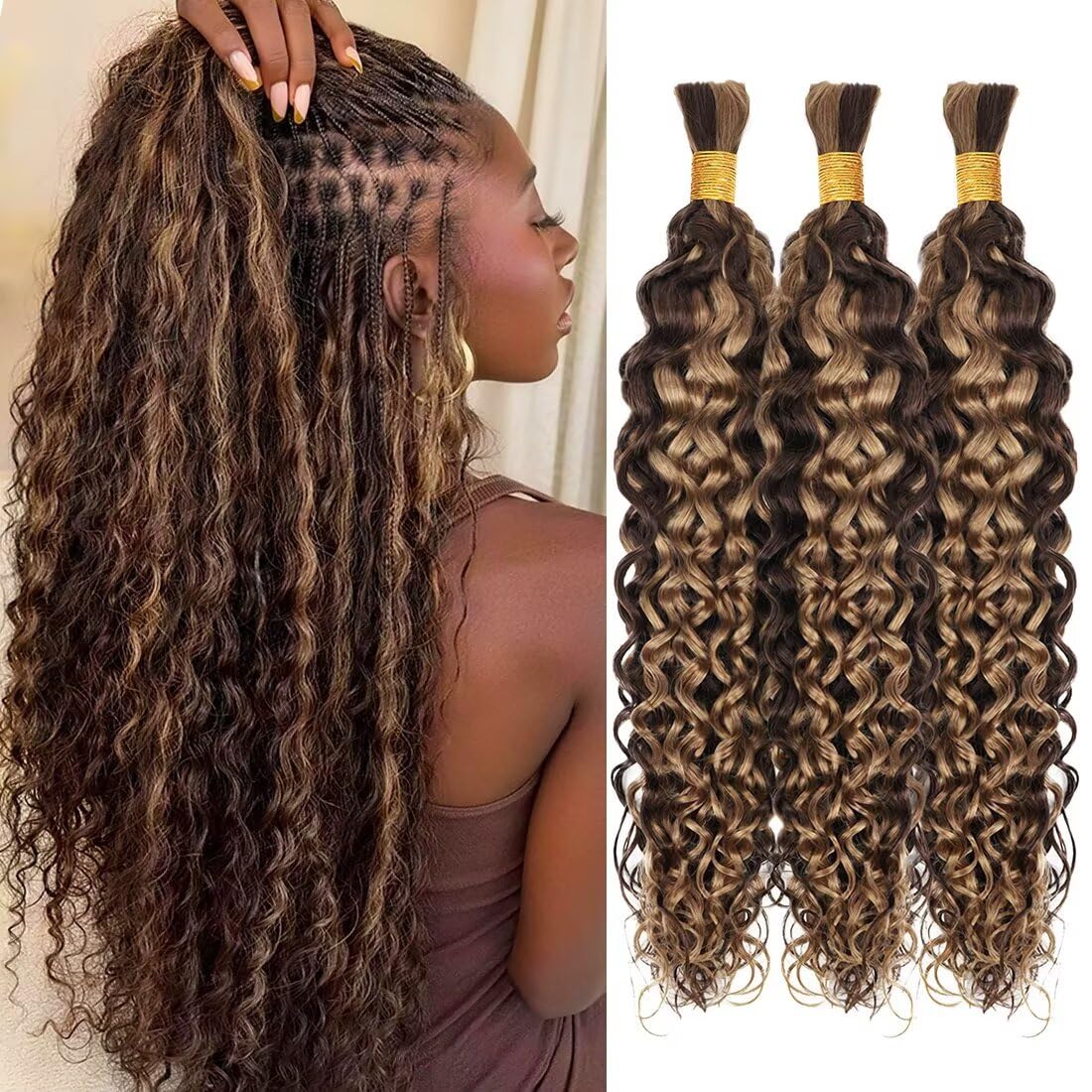 Thumbnail 6 de Boho Hair for Braiding: 18 Inch Curly Virgin Human Hair, 2 Bundles (100g) in Natural Black