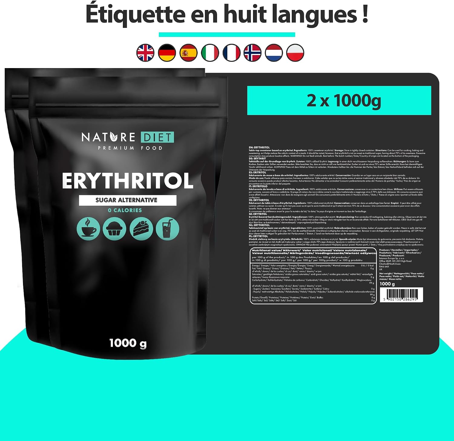 Detalle 2 de Nature Diet Ărythritol 2000 g đ§