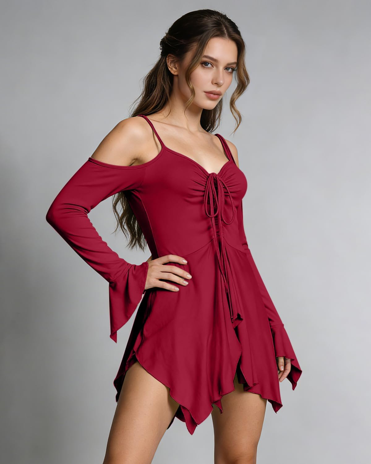 Detalle de Joukavor Renaissance Fairy Dress, Polyester-Spandex Blend