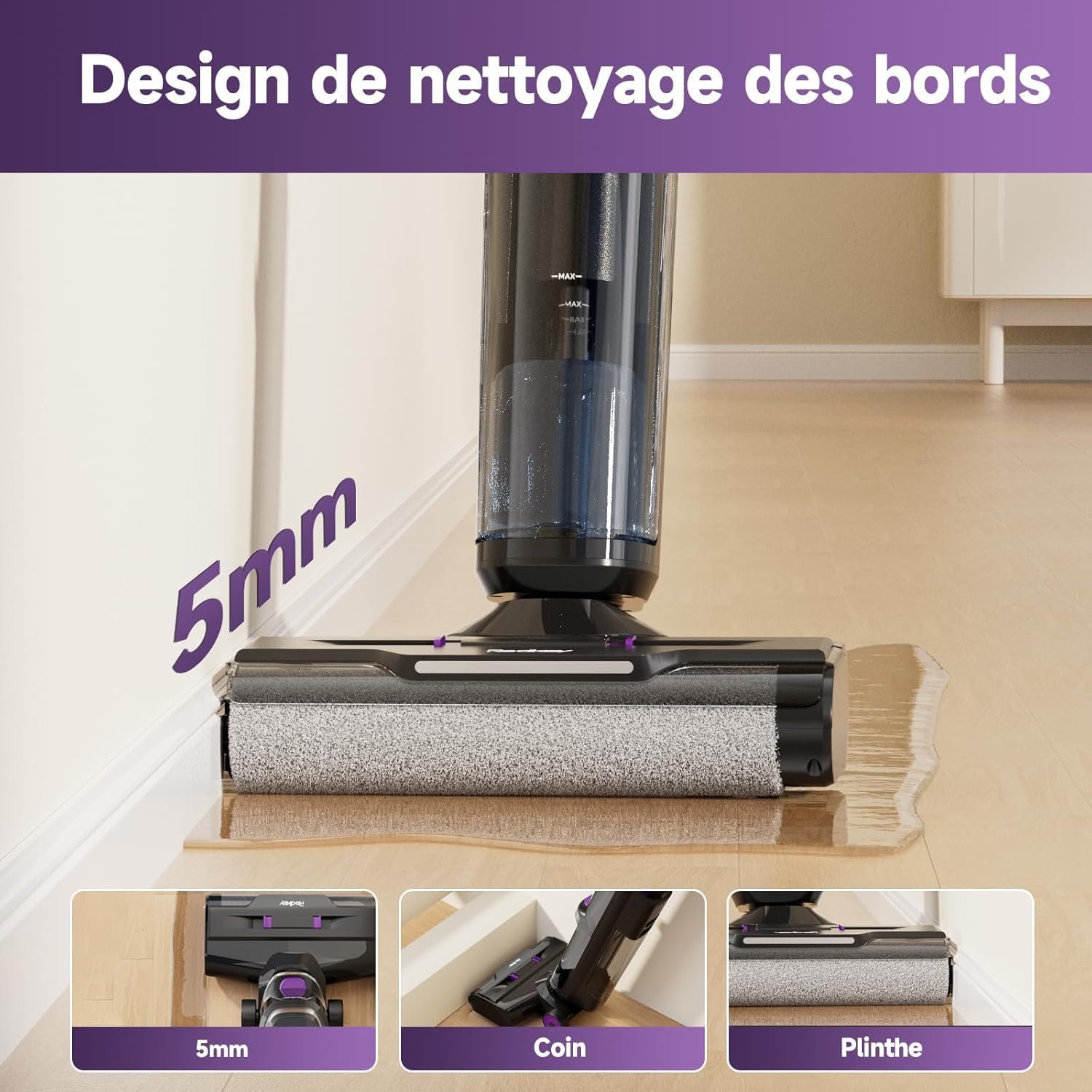 Detalle de Redkey W15 – Aspirateur Balai Laveur sans Fil 3 en 1 (26.000 Pa)