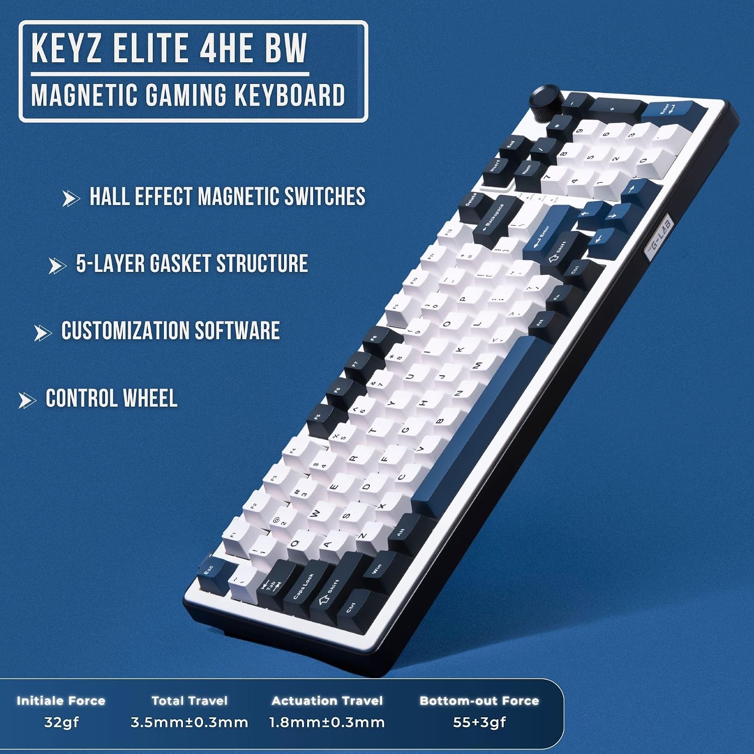 Detalle 2 de G-Lab KEYZ ELITE 400 HE BW: Tastiera magnetica Hall Effect 96% con hot swap e programmabilità