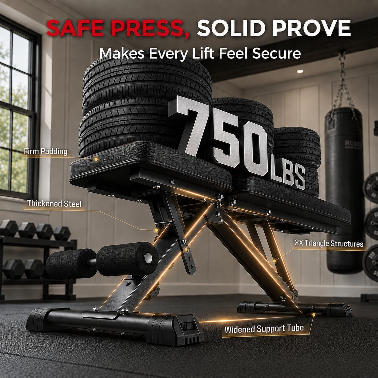 Detalle 2 de FLYBIRD 99 Adjustable Weight Bench, Foldable, 96 Settings, 750-Lb Capacity